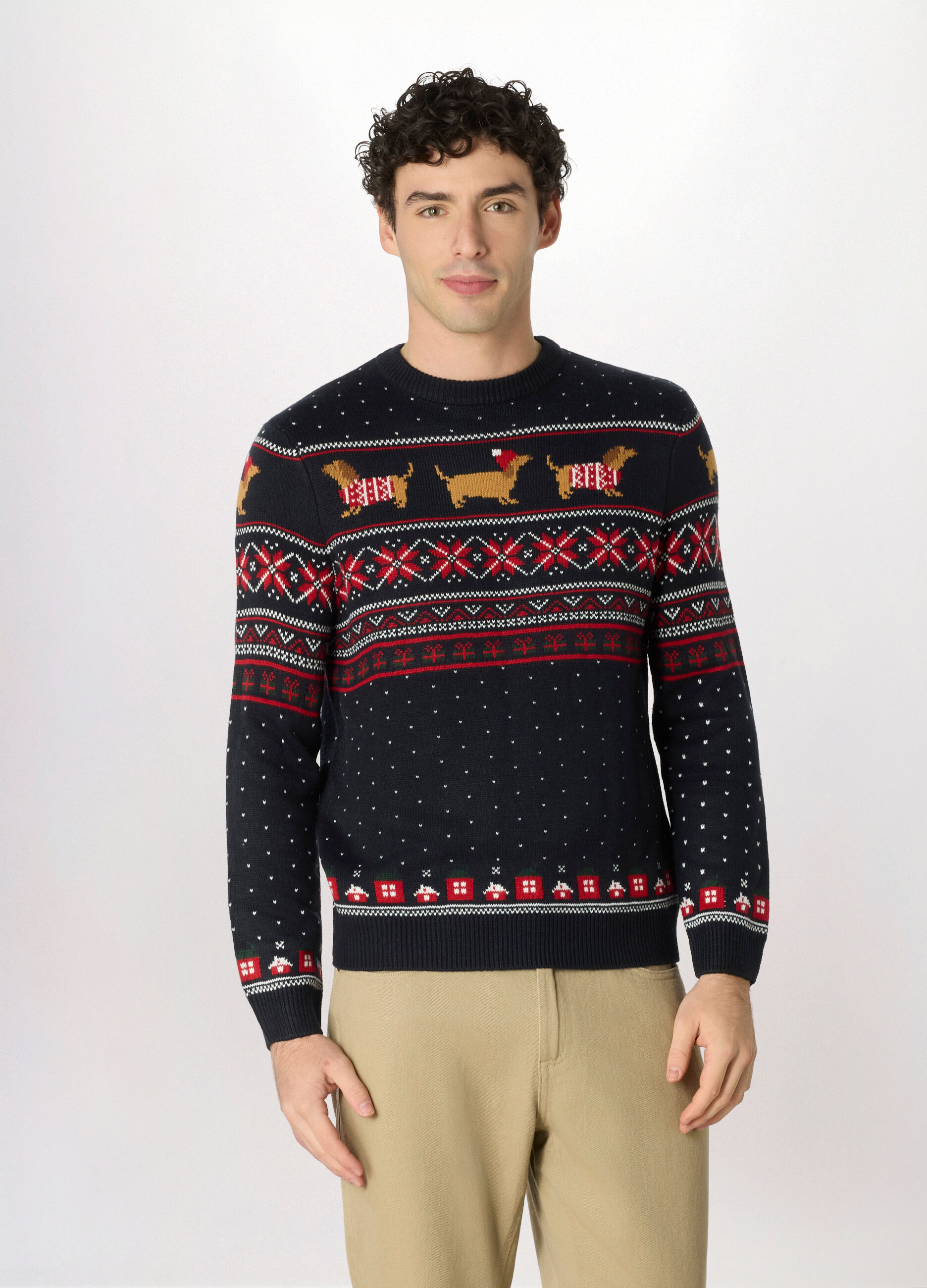 Maglione girocollo natalizio con pois uomo_0