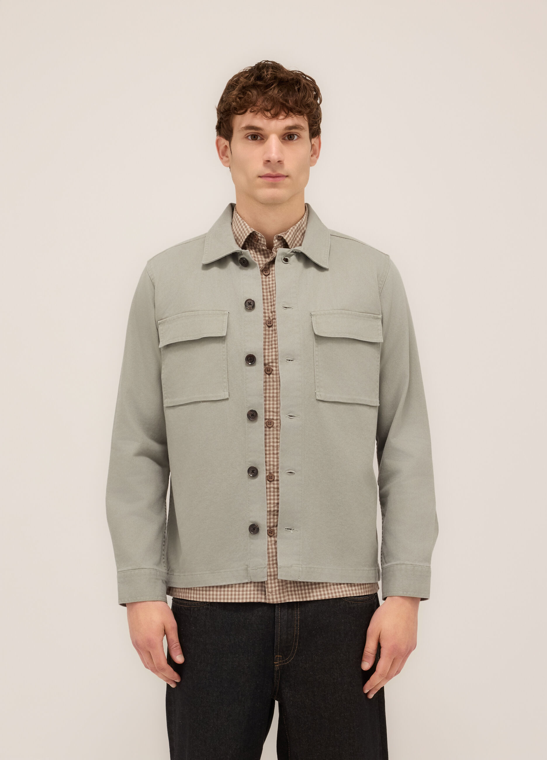 Giacca a camicia in twill di cotone uomo_0