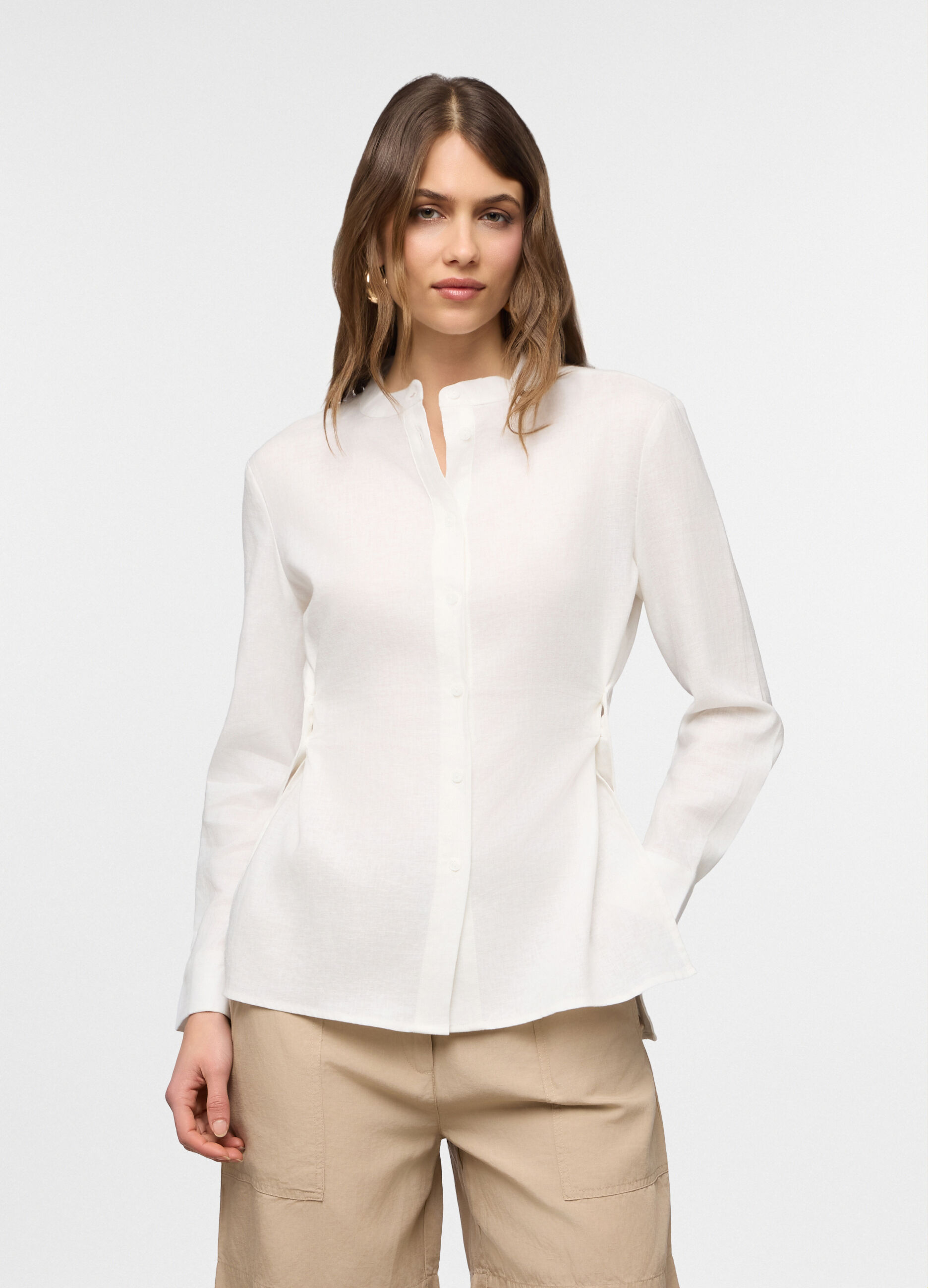 Camicia fit regular girocollo misto lino donna_0