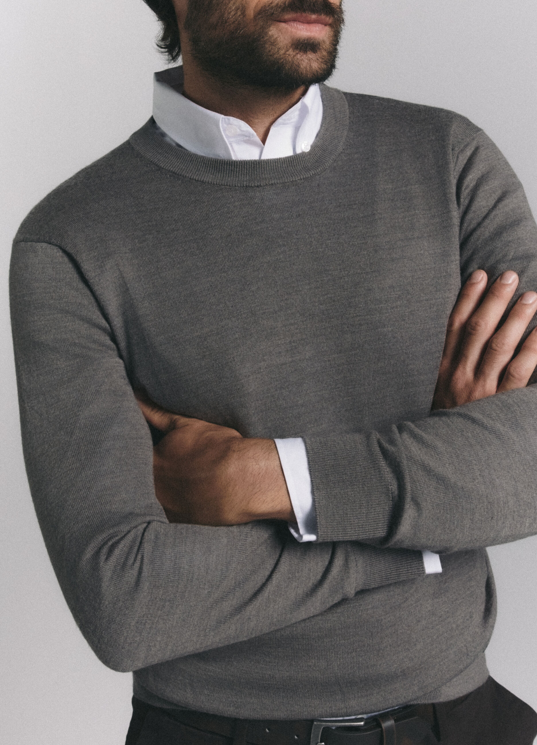 Maglione girocollo in lana merino m&eacute;lange uomo_3