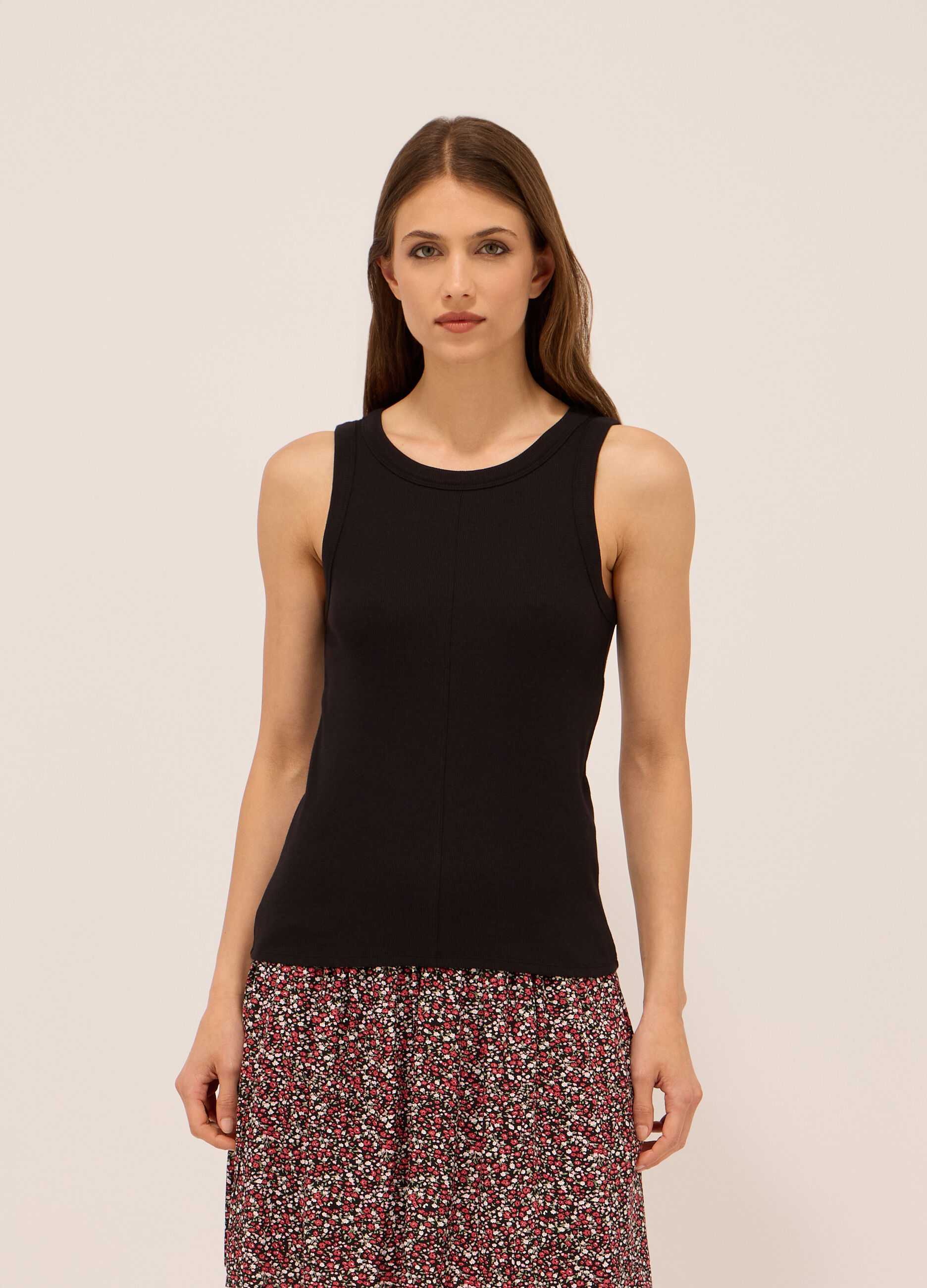 Canotta in costina di cotone stretch donna_0