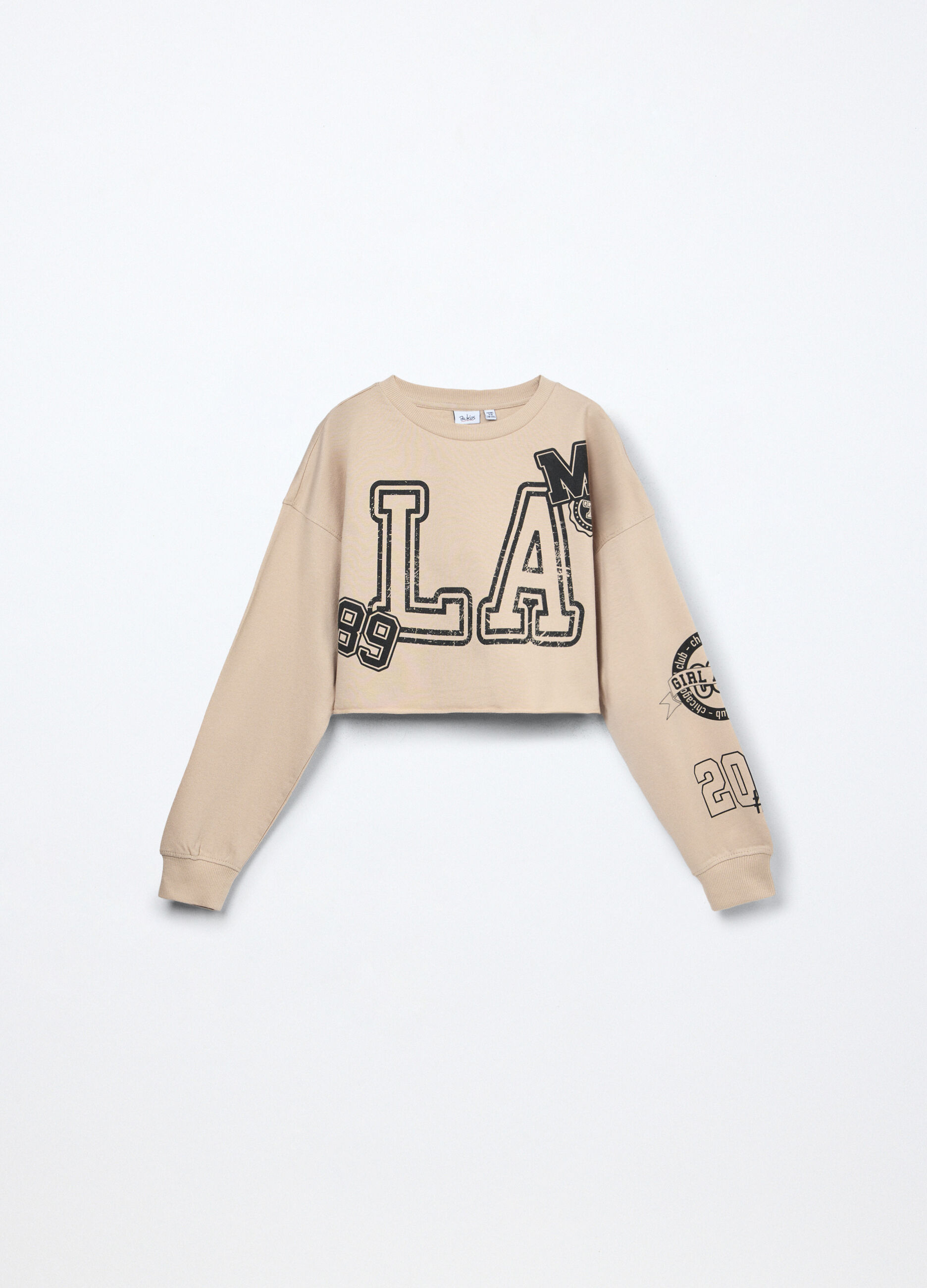 Felpa cropped in french terry di puro cotone ragazza