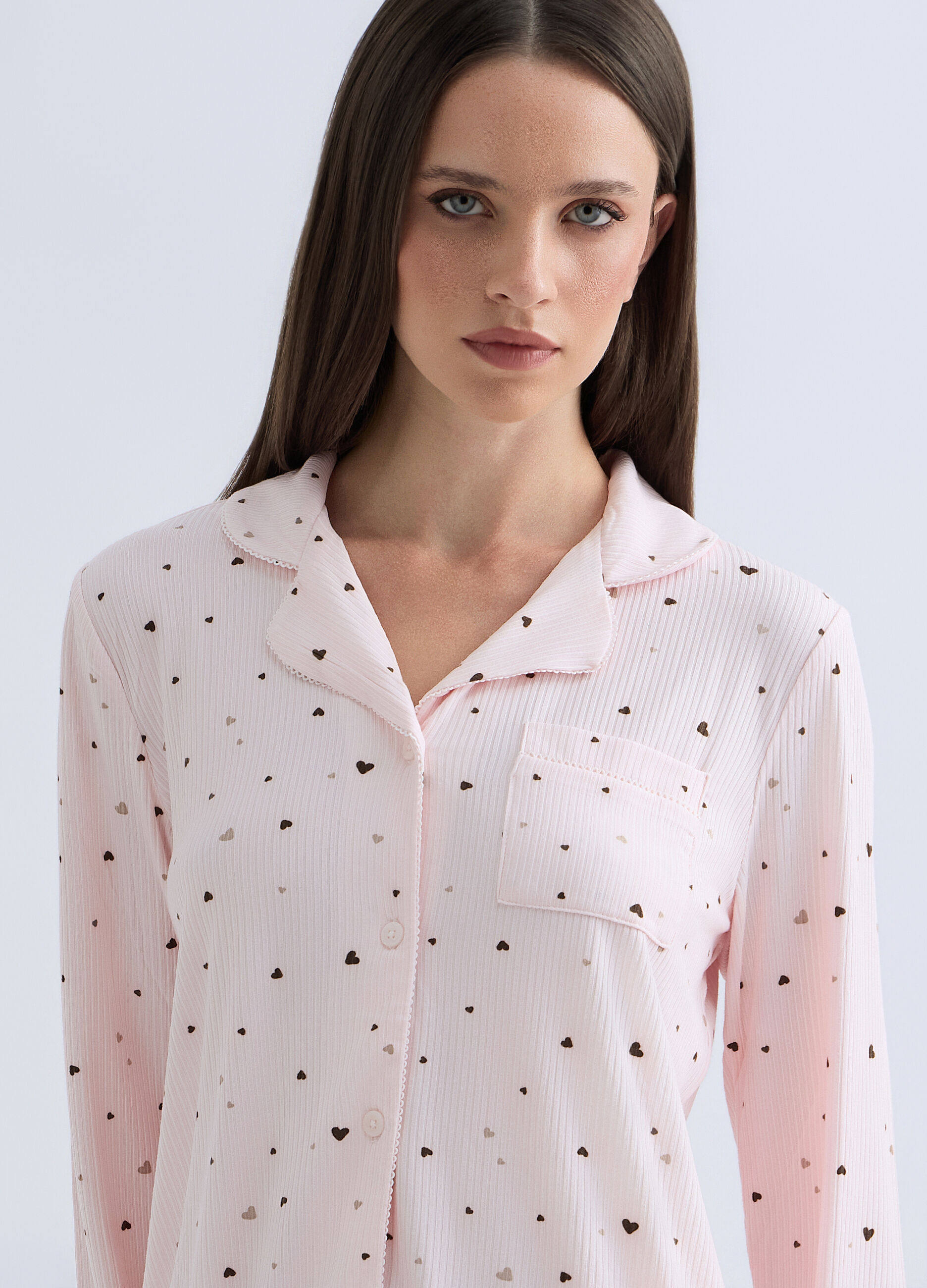Set pigiama lungo in costina stretch donna_2