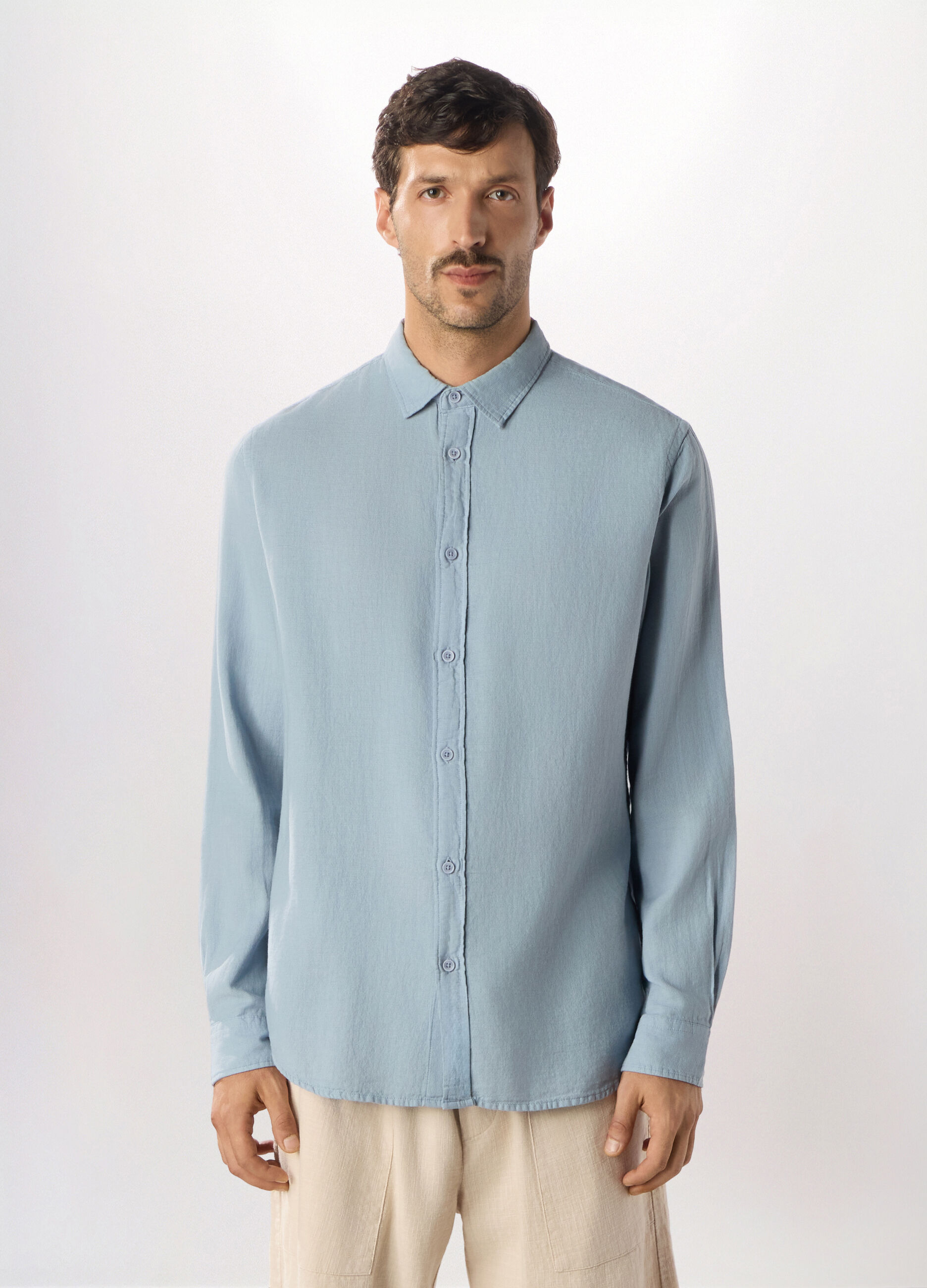 Camicia regular fit in garza di cotone uomo_0