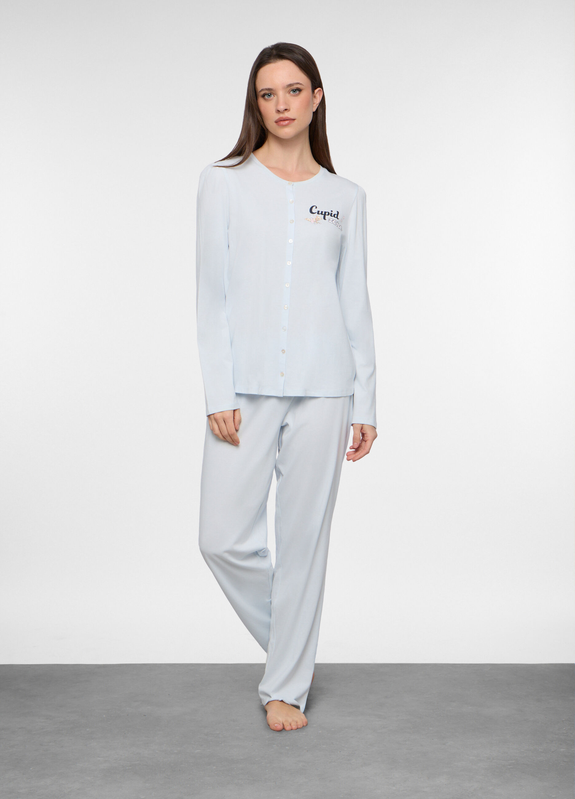 Set pigiama lungo in jersey di puro cotone donna_0