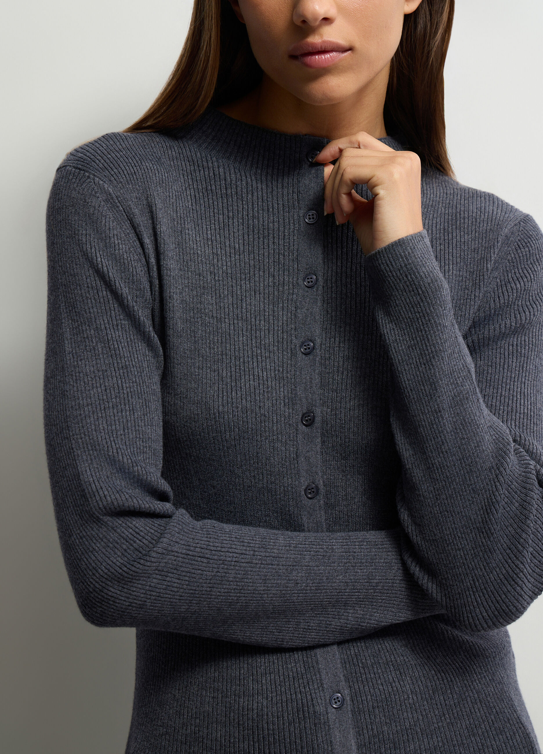 Cardigan girocollo Fitted in costina donna_2