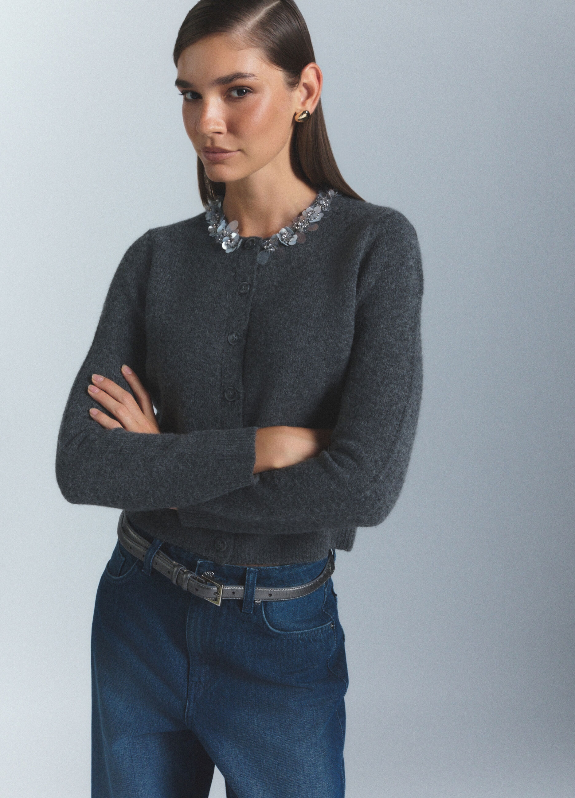 Cardigan girocollo misto lana di alpaca donna_4
