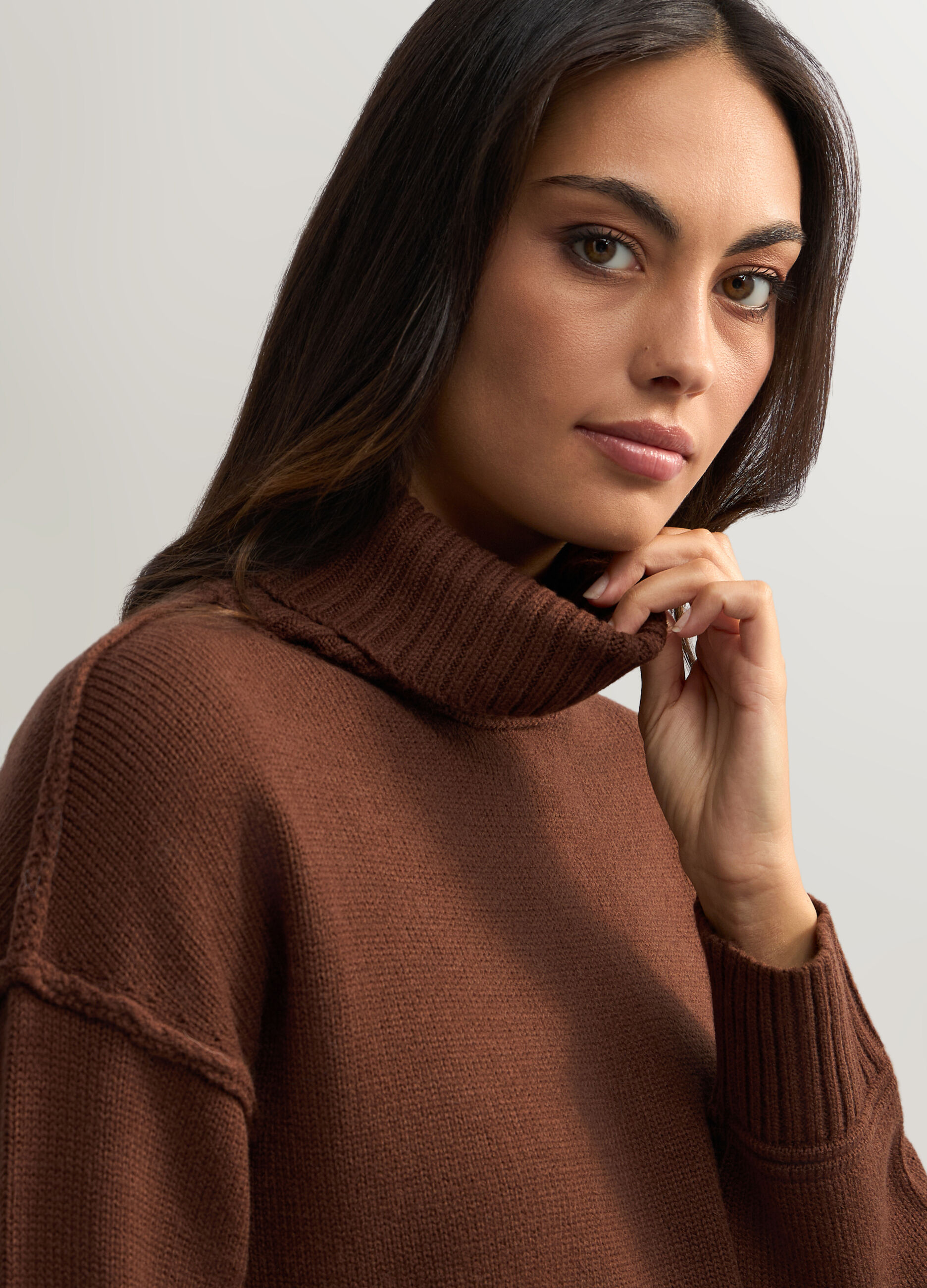 Dolcevita in maglia rasata misto lana donna_2