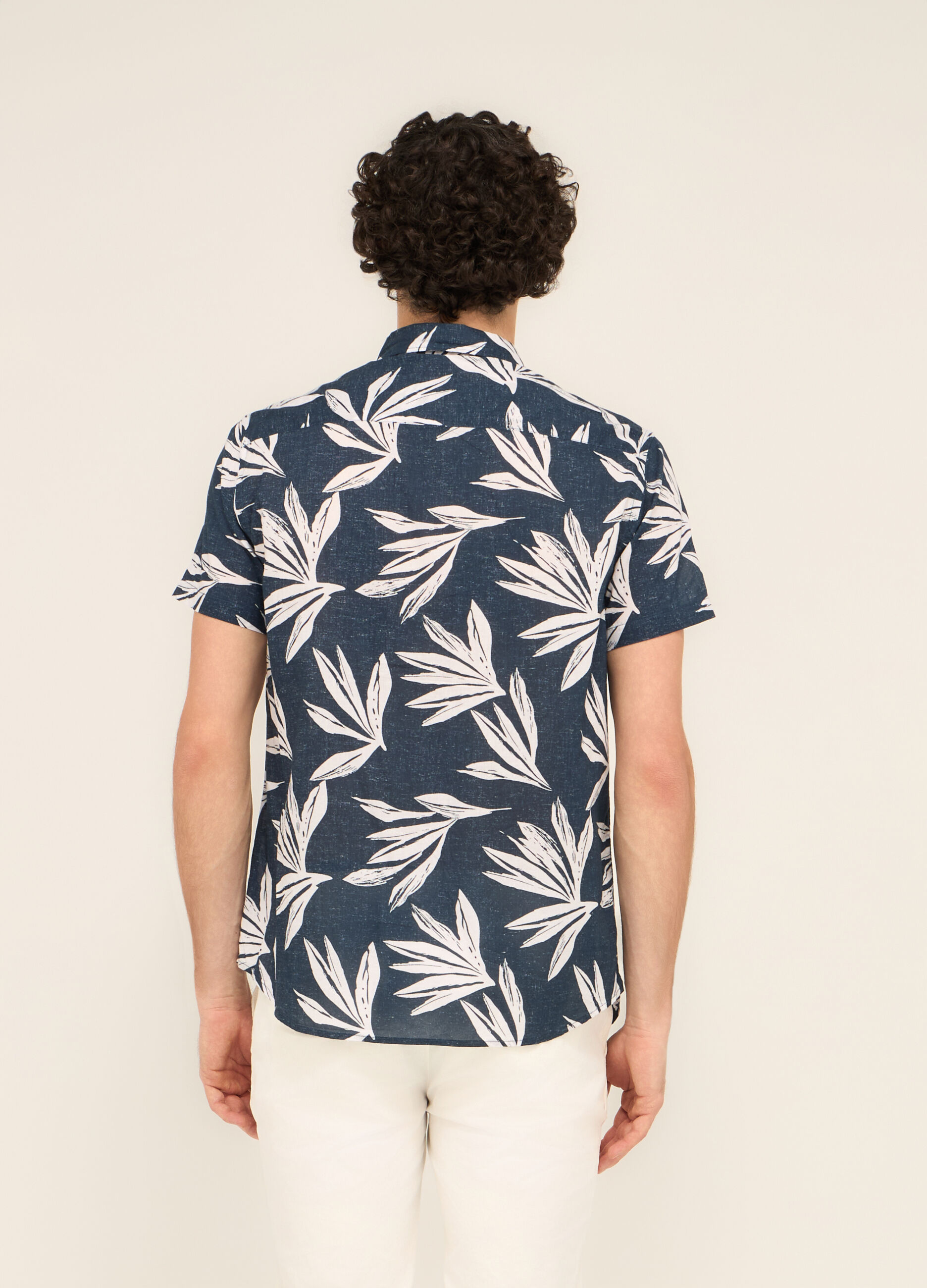 Camicia a maniche corte in cotone con stampa uomo_1