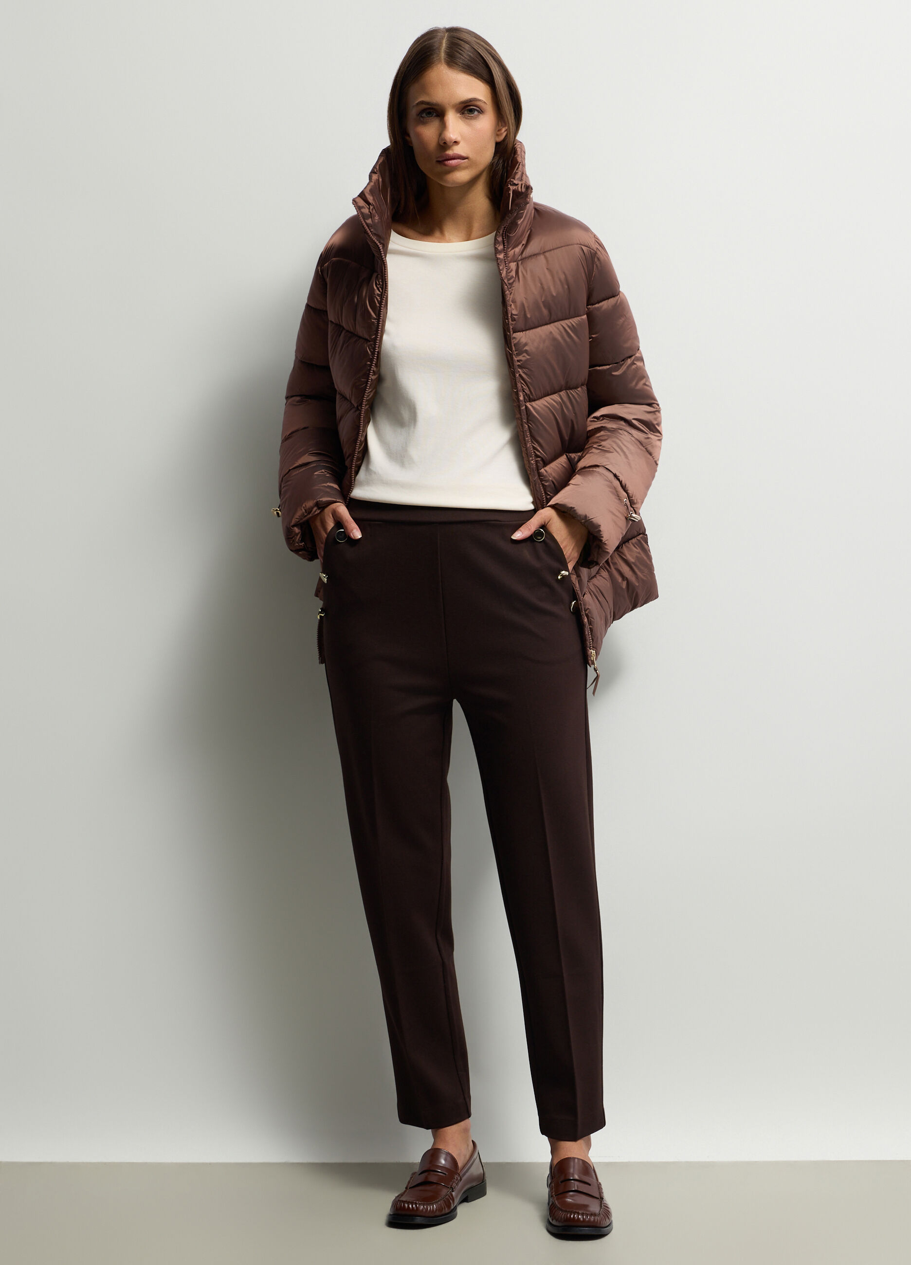 Pantalone Comfort Fit in Punto Milano misto viscosa stretch donna _0