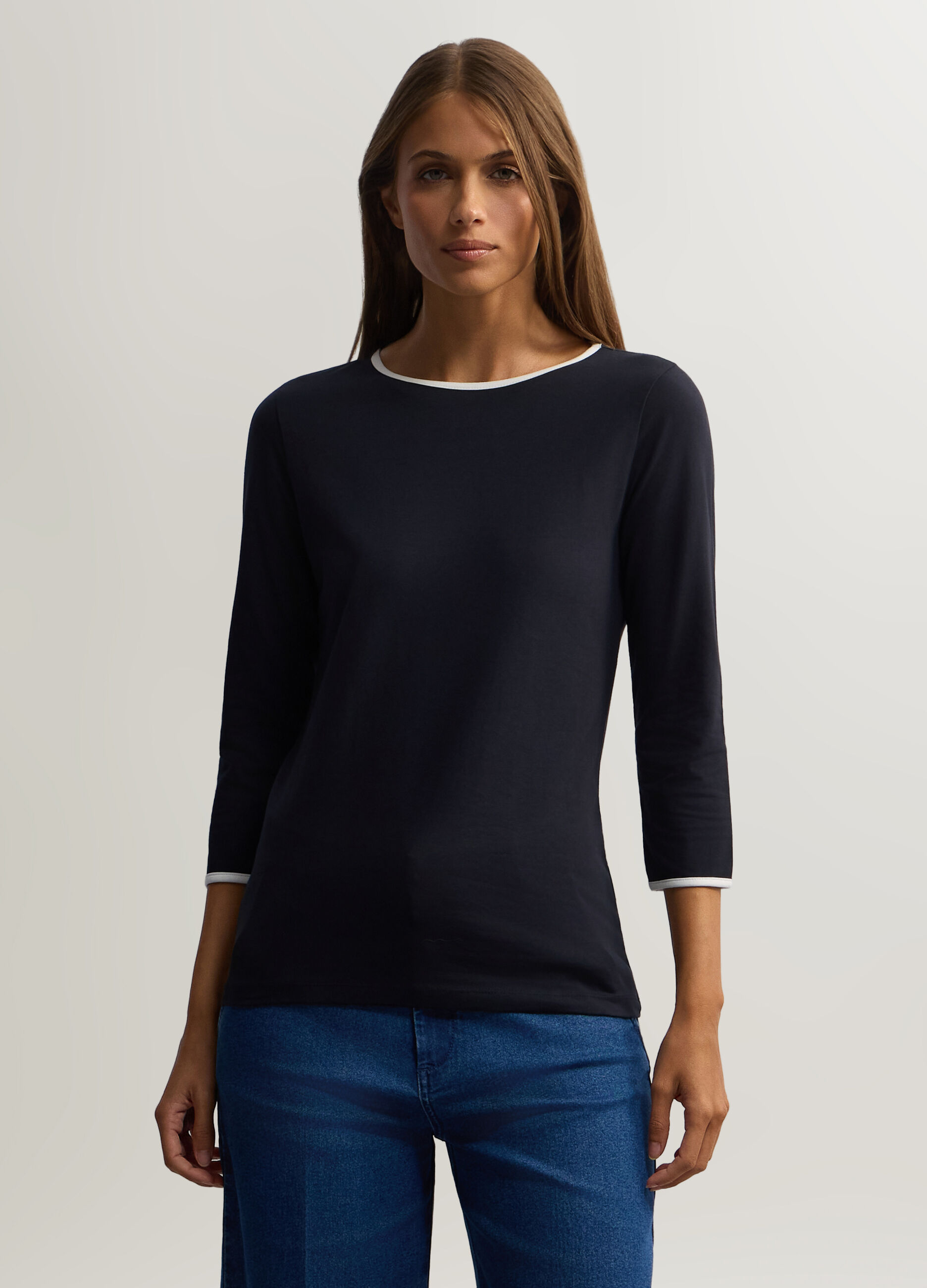 T-shirt girocollo in jersey di cotone stretch donna_0