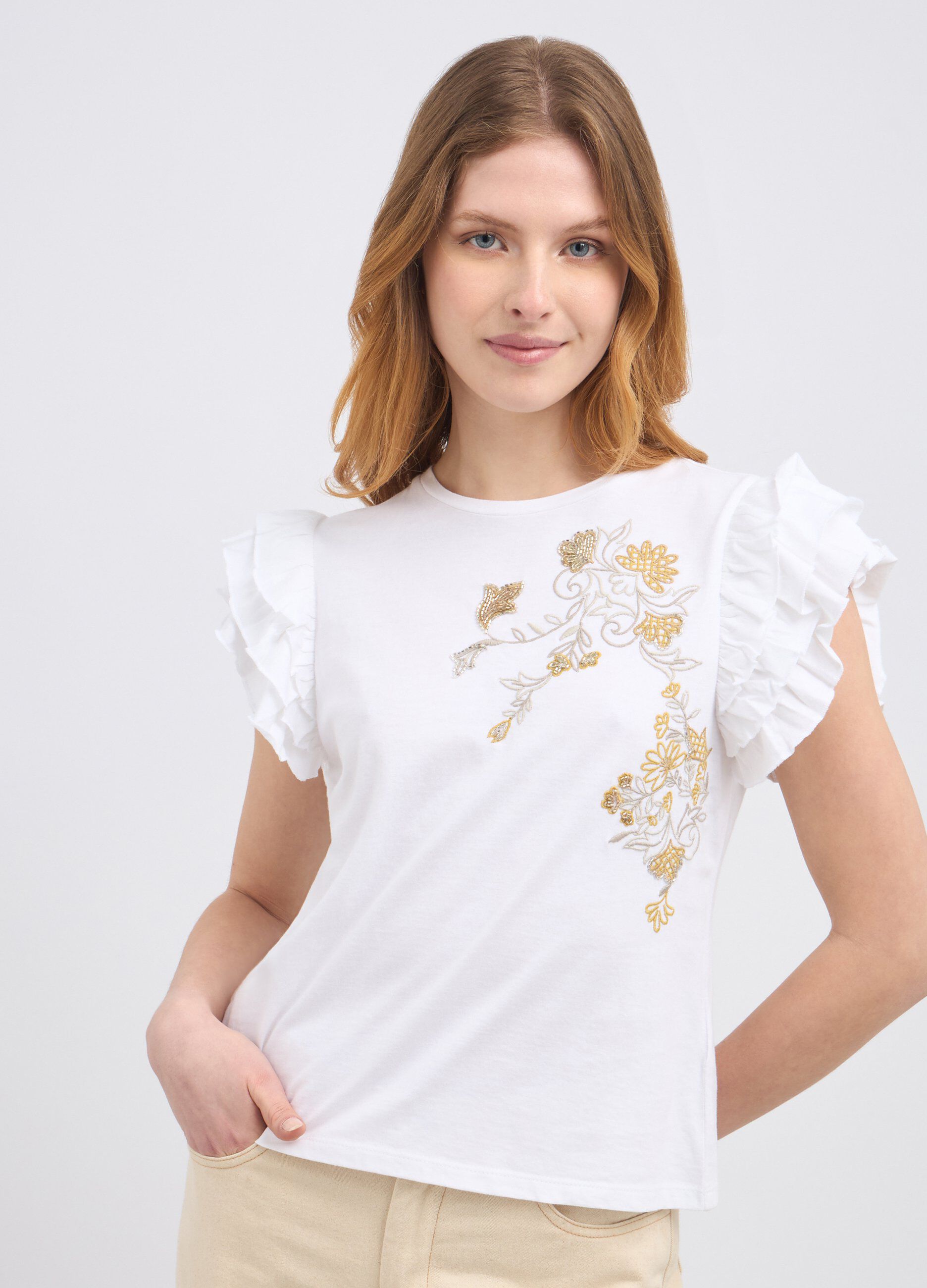 T-shirt con maniche ad aletta donna_0