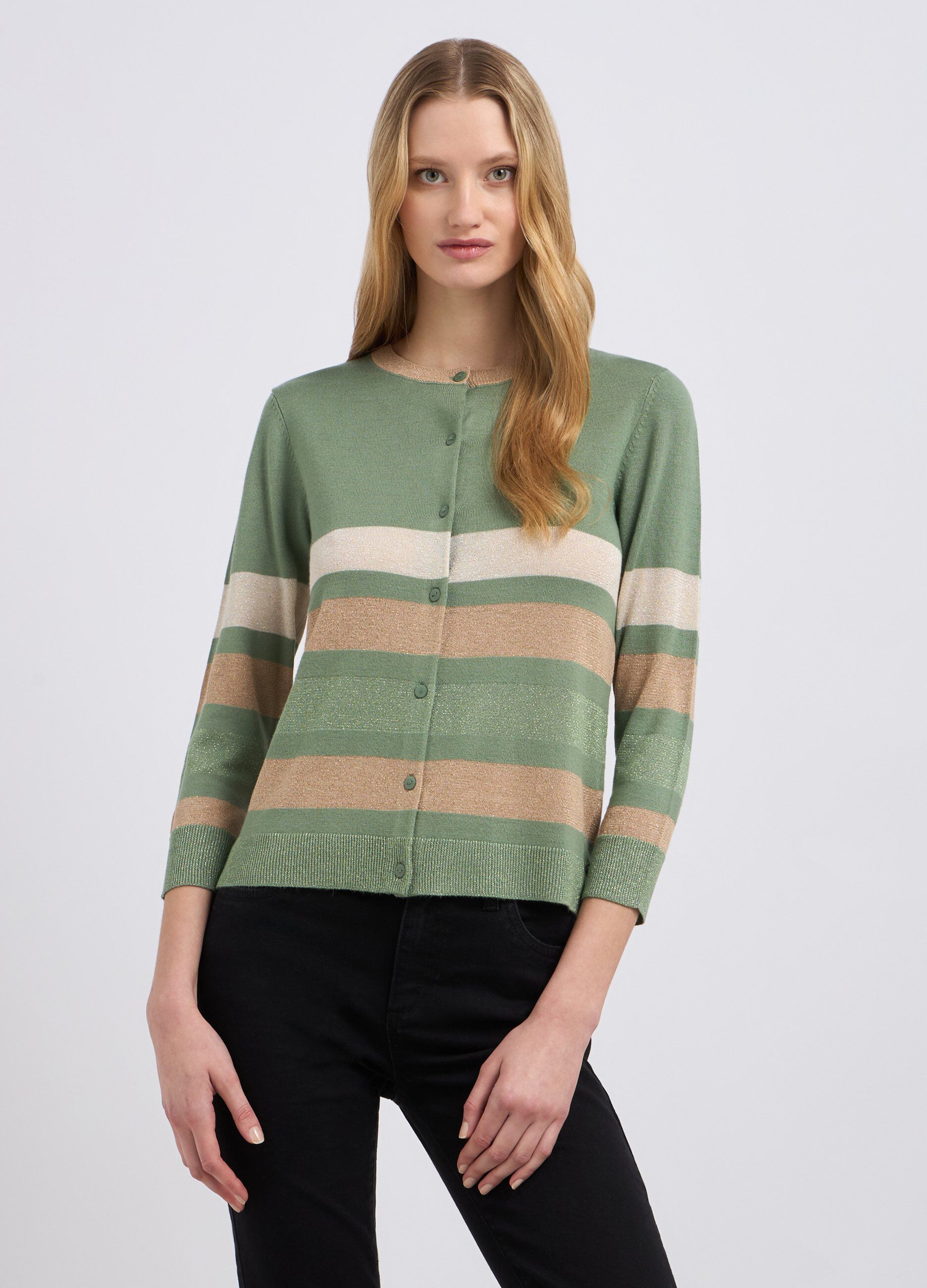 Cardigan tricot in misto viscosa e filo lurex donna_0