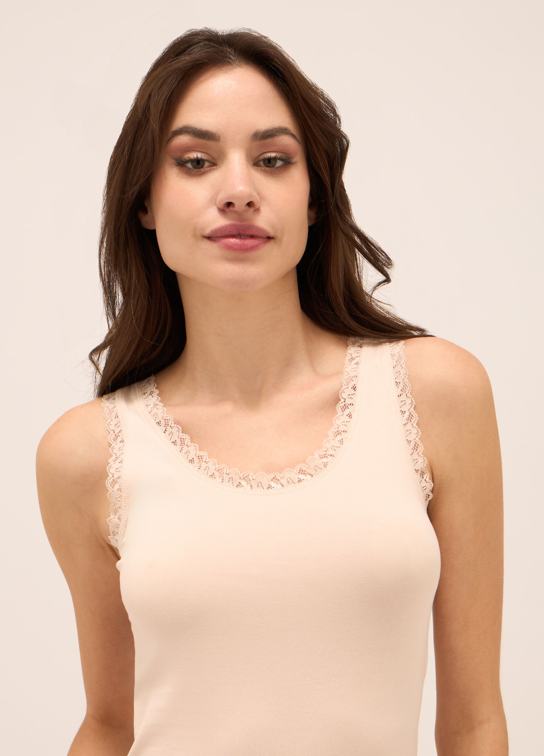 Canotta in cotone stretch con pizzo donna