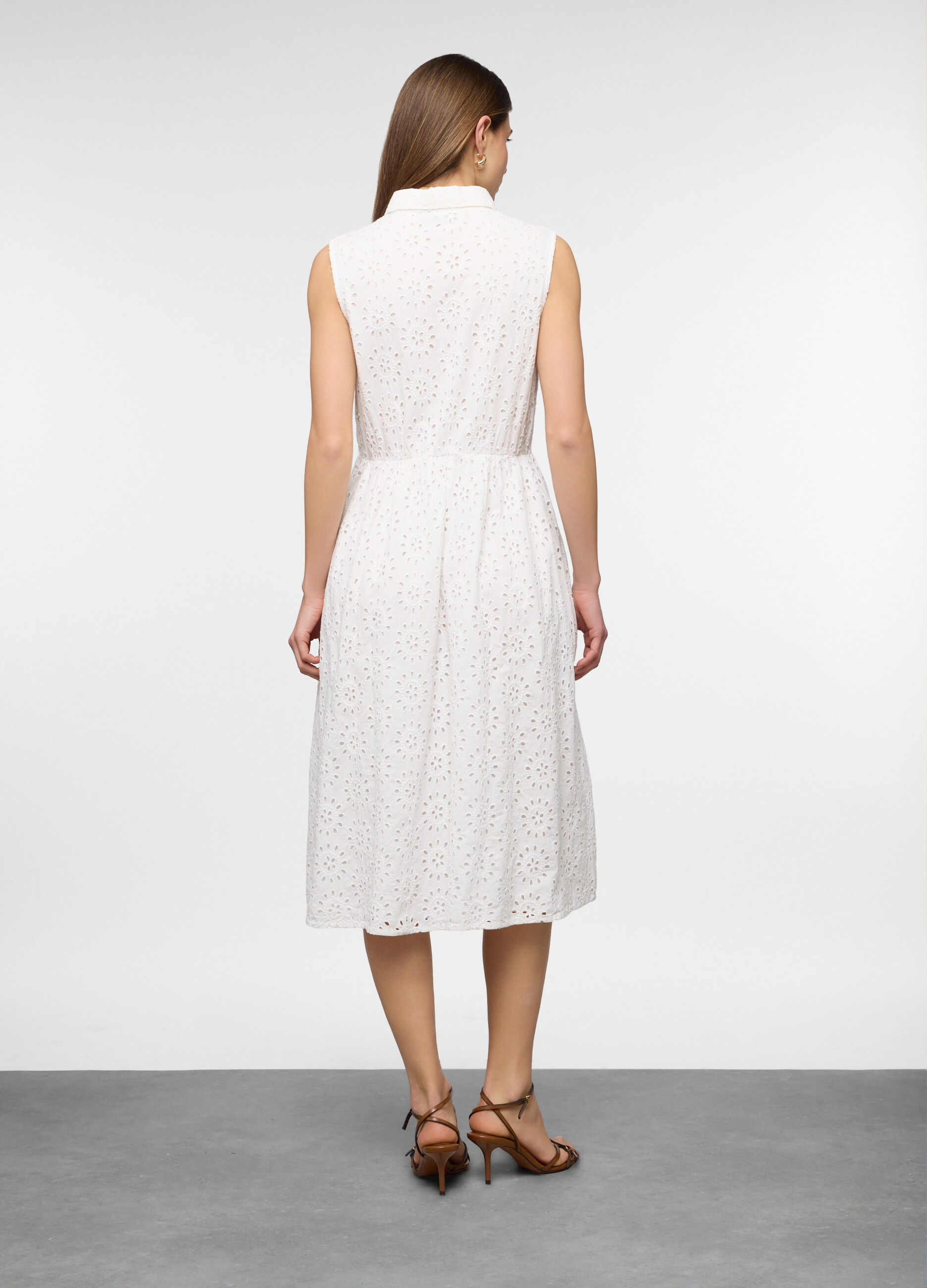 Abito lungo ricamato in puro cotone donna_1