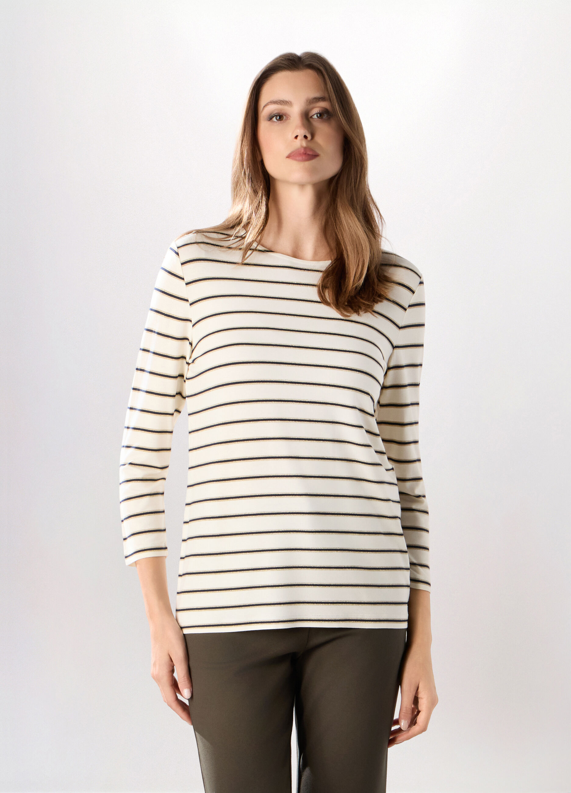 T-shirt misto viscosa a righe donna_0