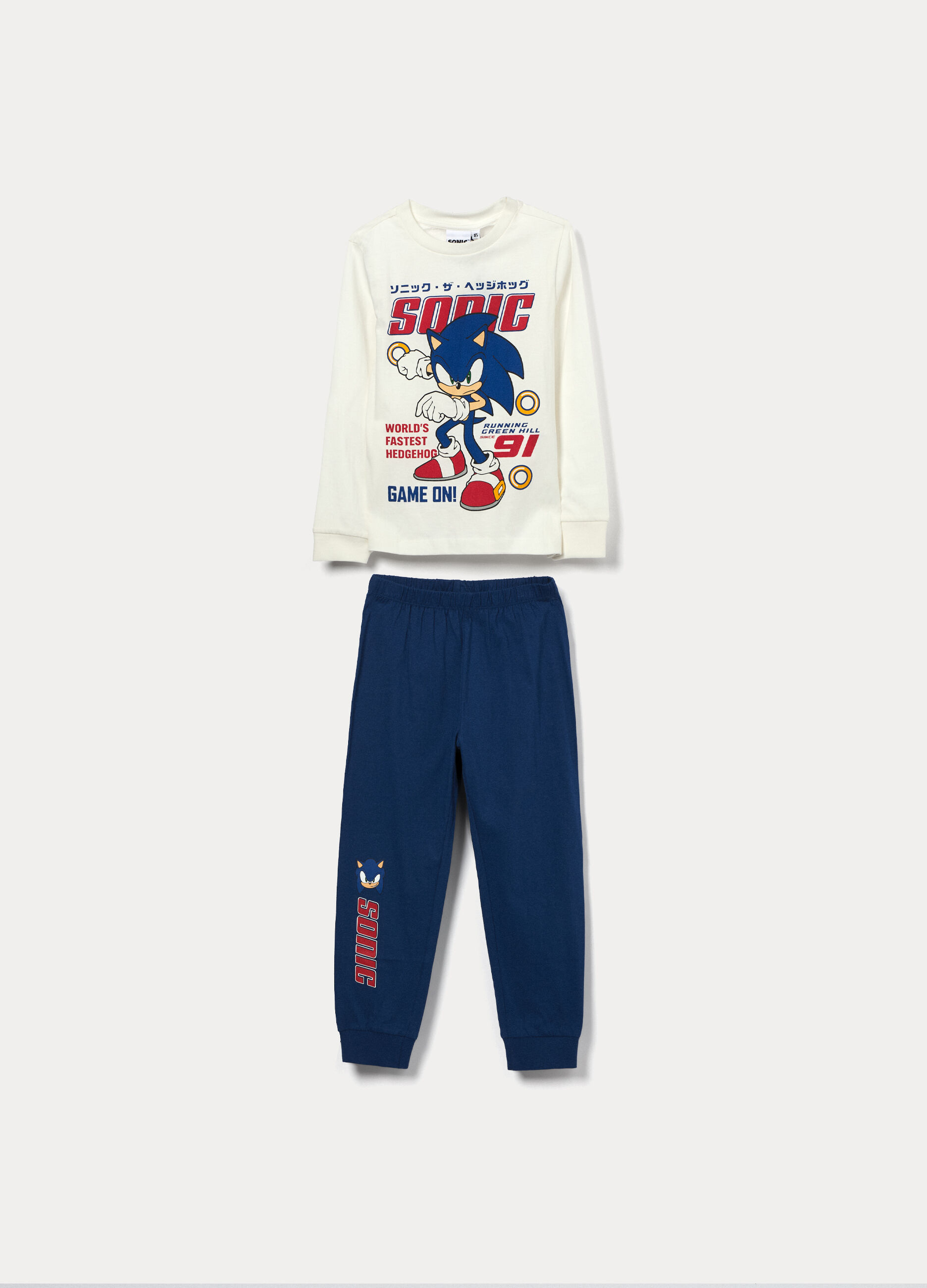 Set pigiama lungo Sonic in jersey di puro cotone bambino_0