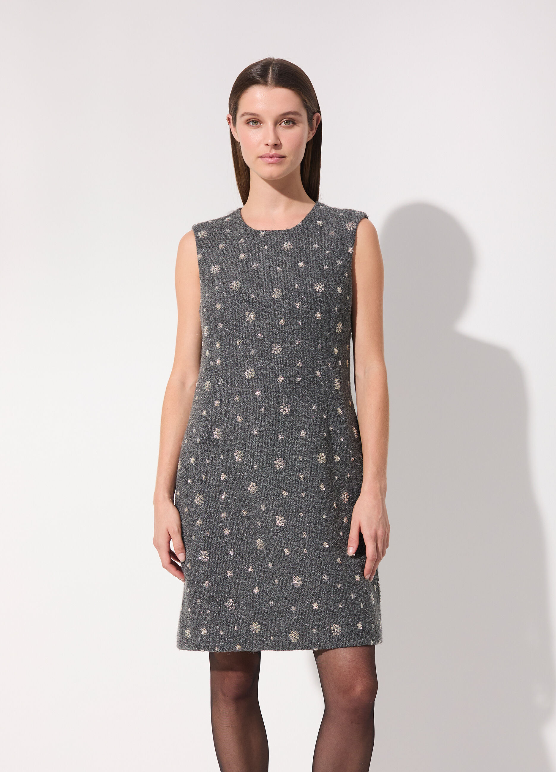 Vestito corto in bouclé di misto lana donna_1
