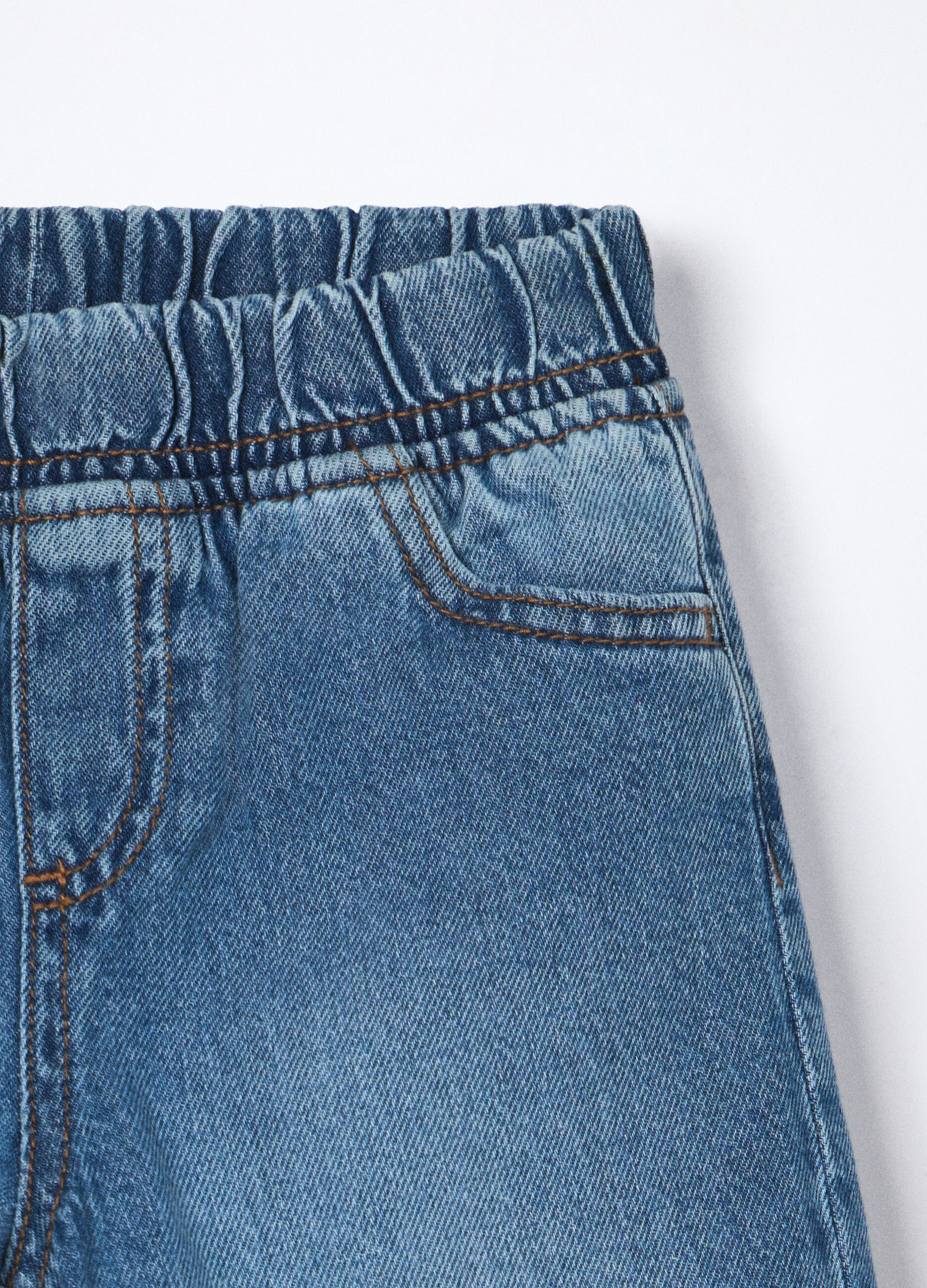 Pantaloni wide leg in denim di puro cotone bambina_2