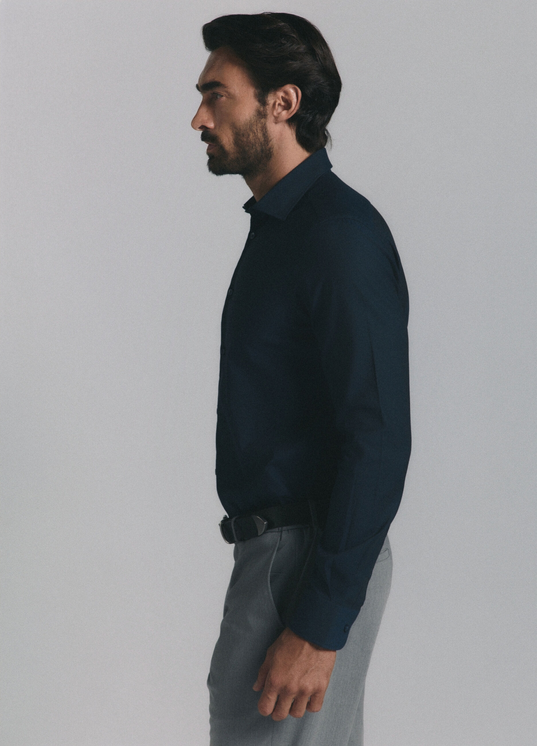 Camicia slim fit in jersey misto cotone uomo_3