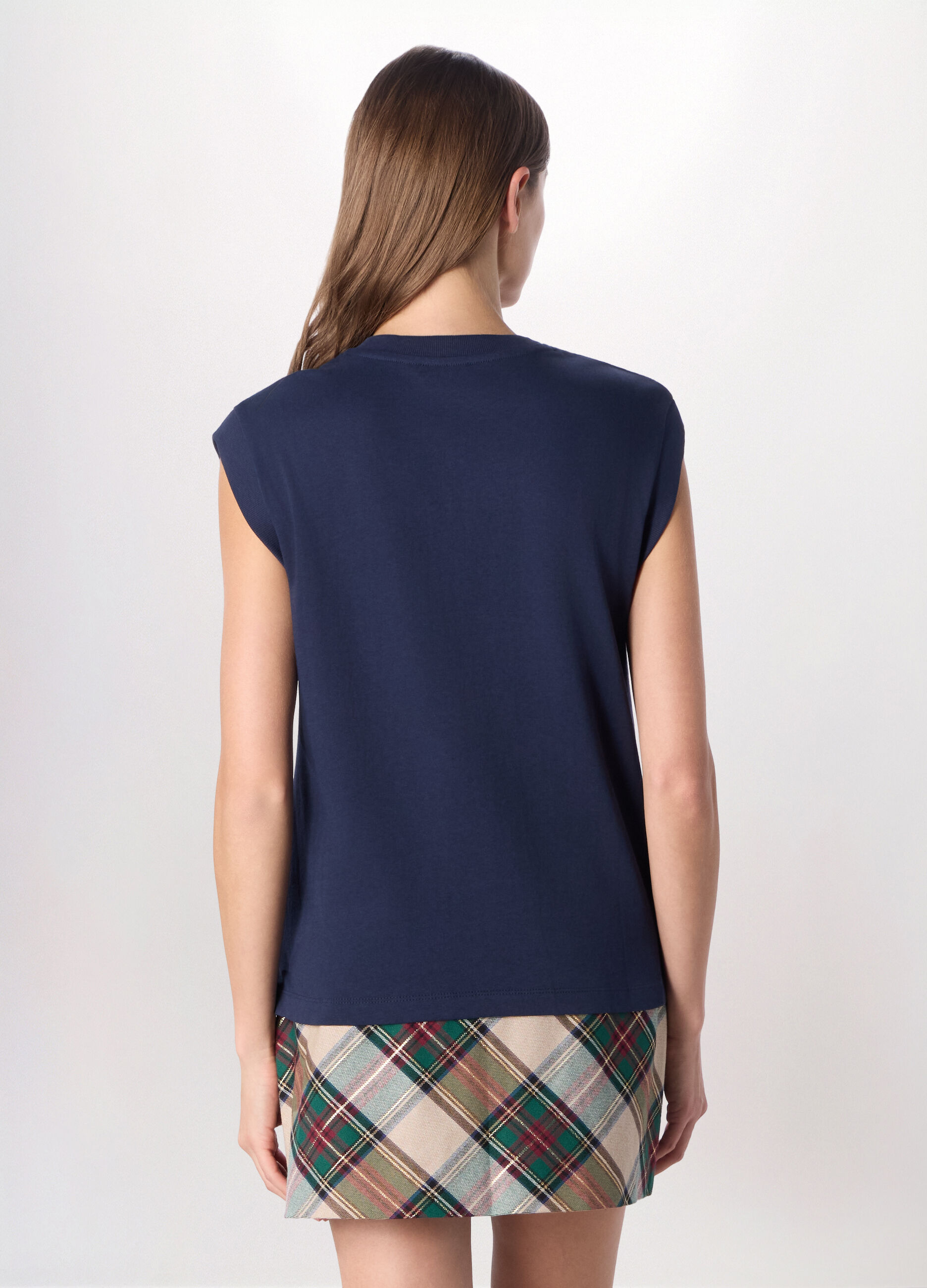 T-shirt smanicata in puro cotone Piquet donna_1