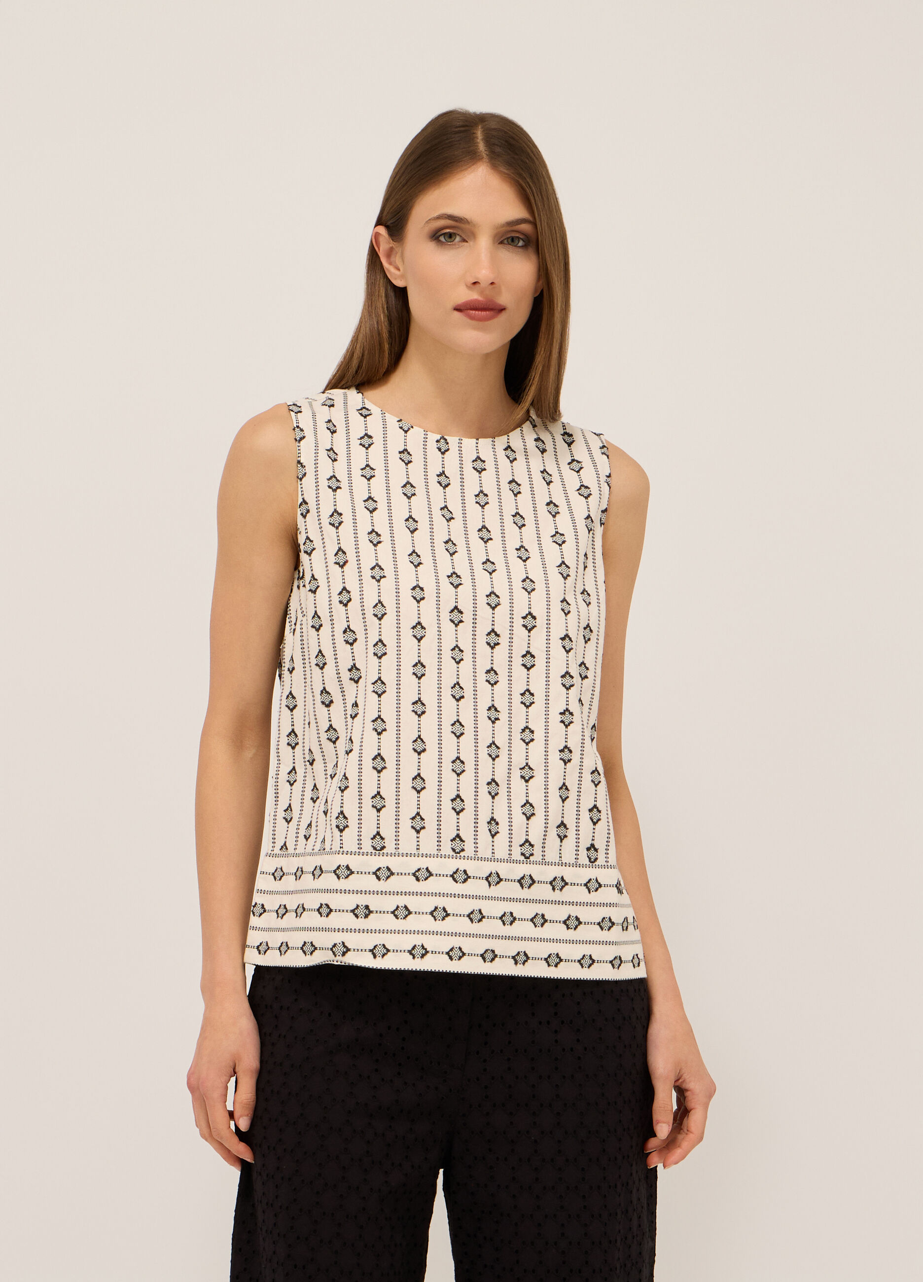 Blusa smanicata misto cotone donna_0