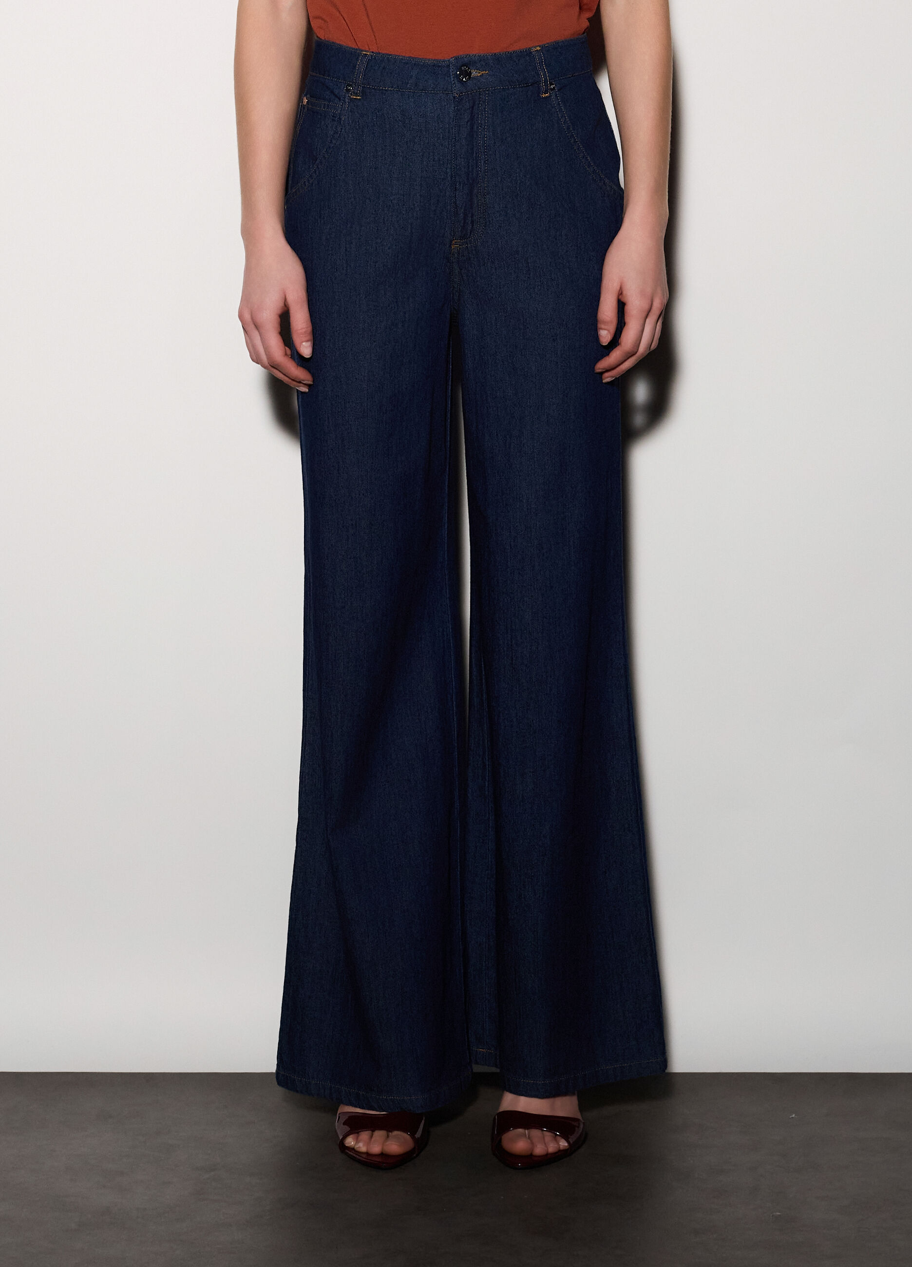 Pantaloni wide leg in denim donna_1
