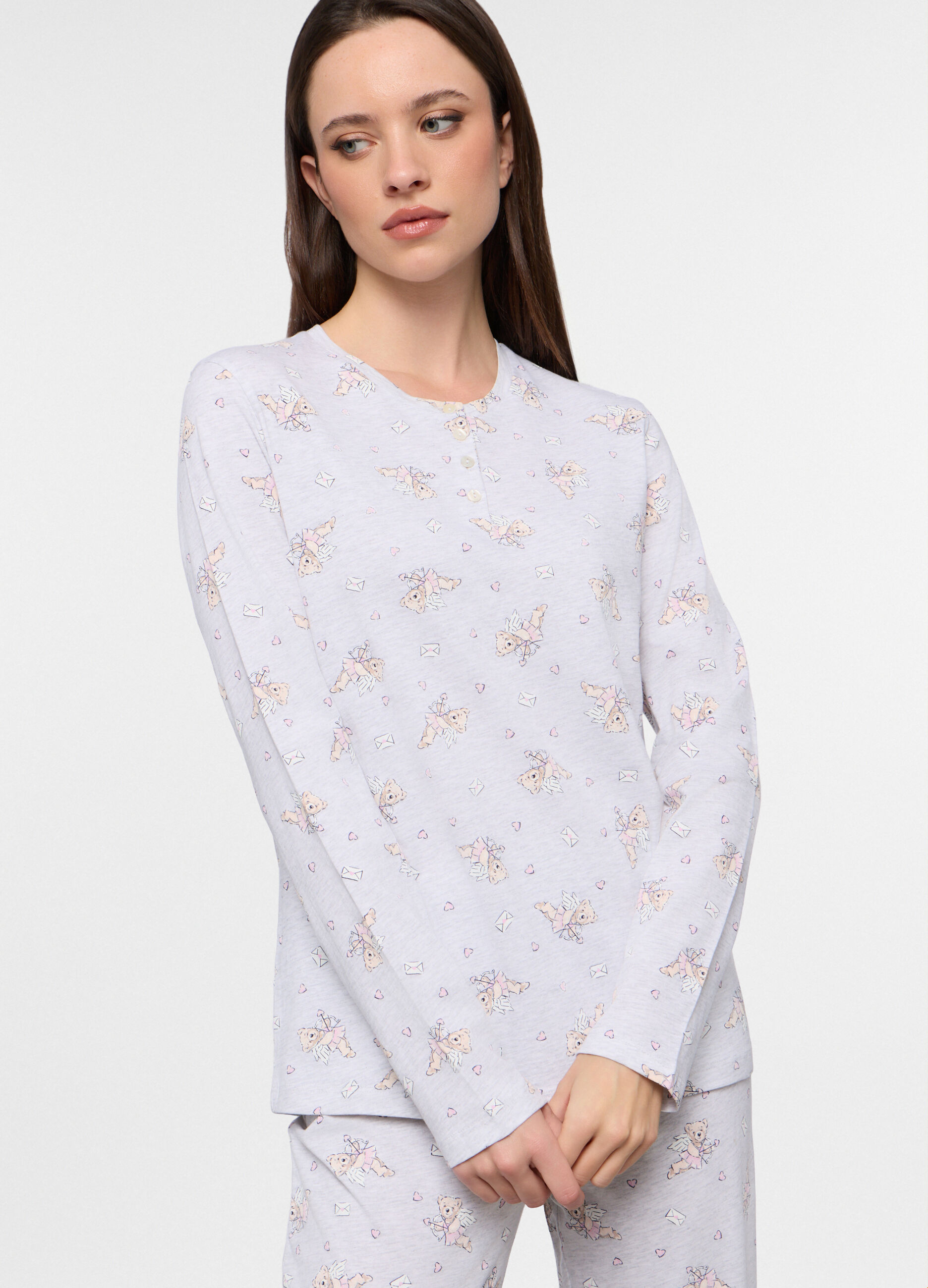 Set pigiama lungo in jersey di puro cotone donna_2