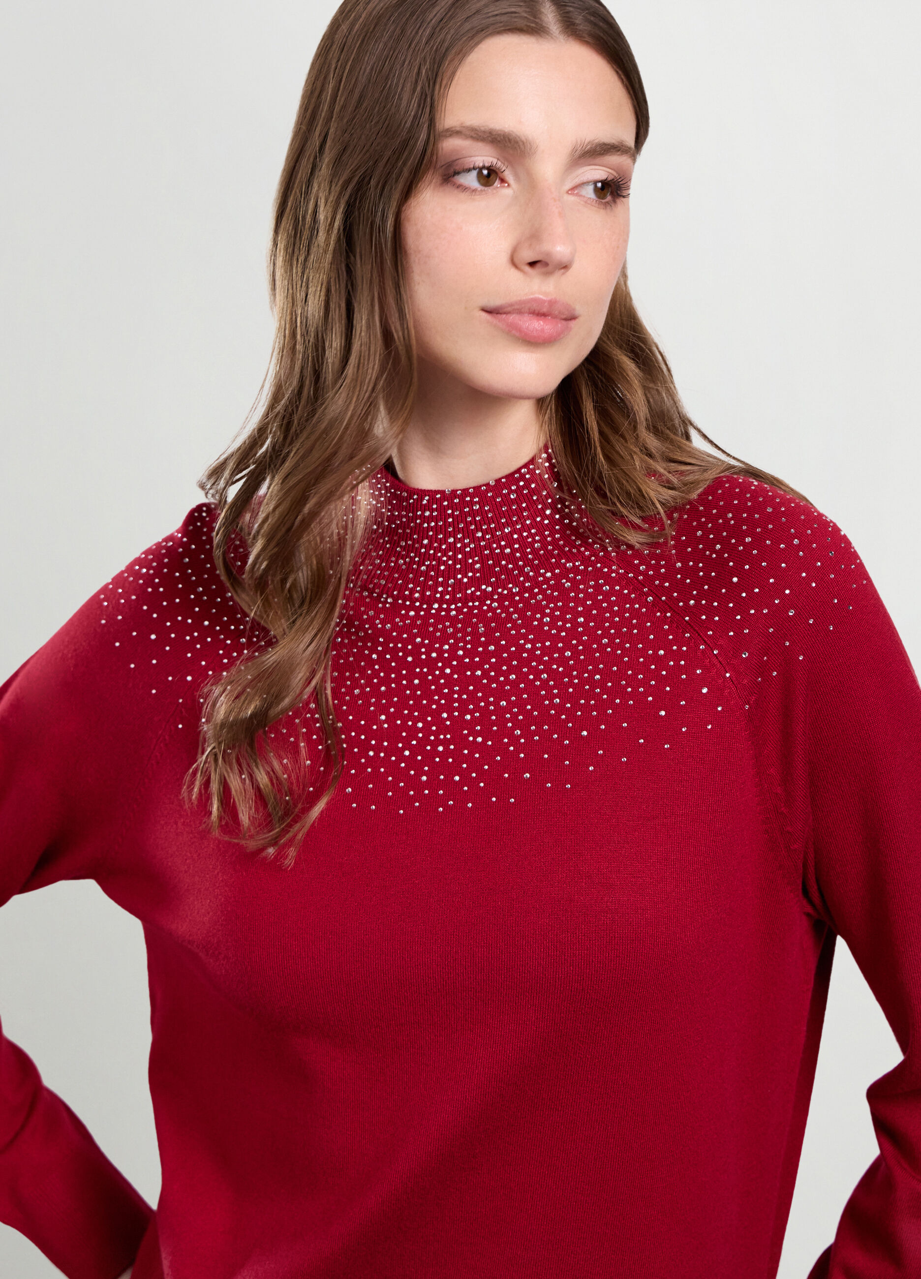 Pullover misto viscosa con strass donna_2
