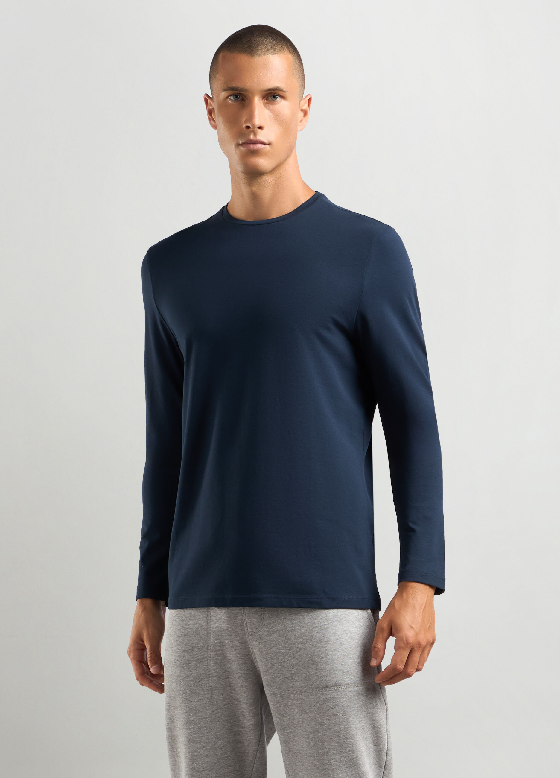 T-shirt a manica lunga in cotone stretch uomo_0