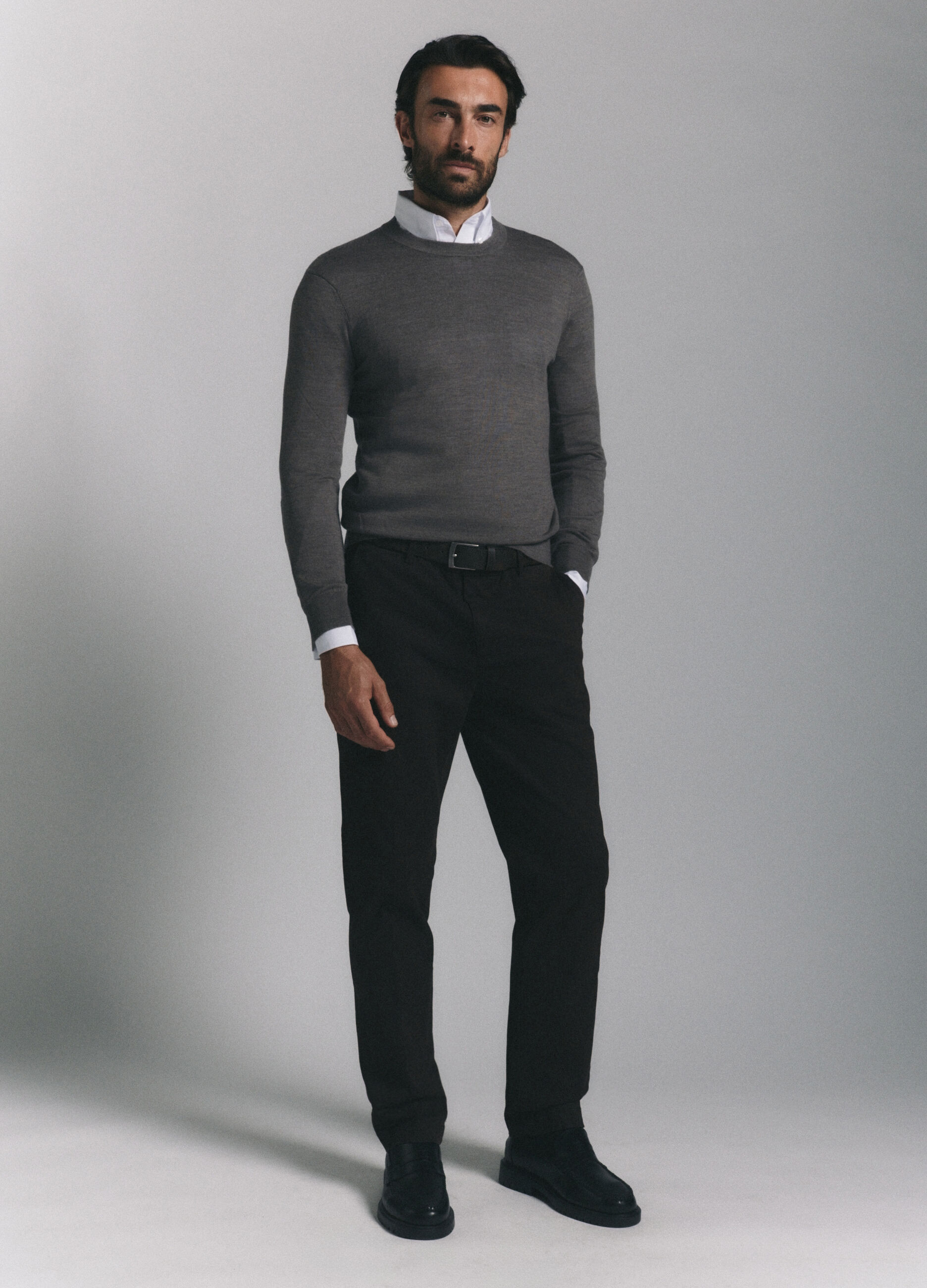Maglione girocollo in lana merino m&eacute;lange uomo_1