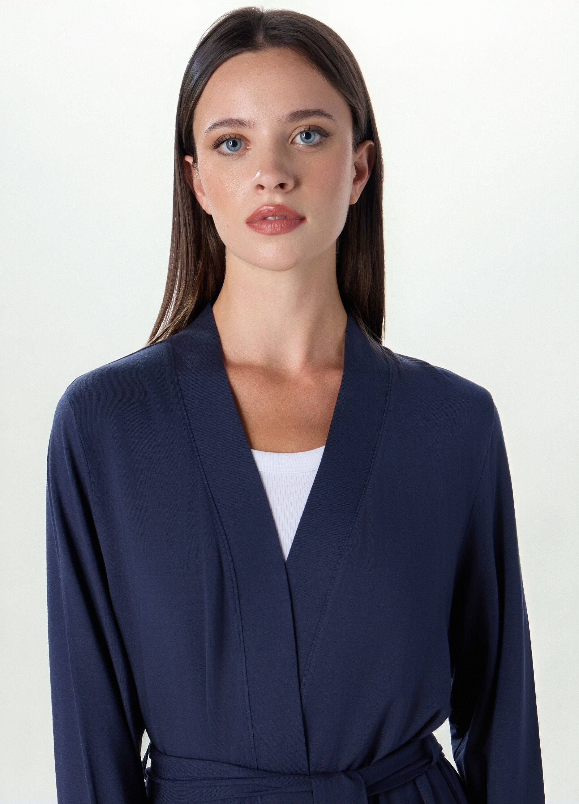 Vestaglia pigiama in modal stretch tinta unita donna_2