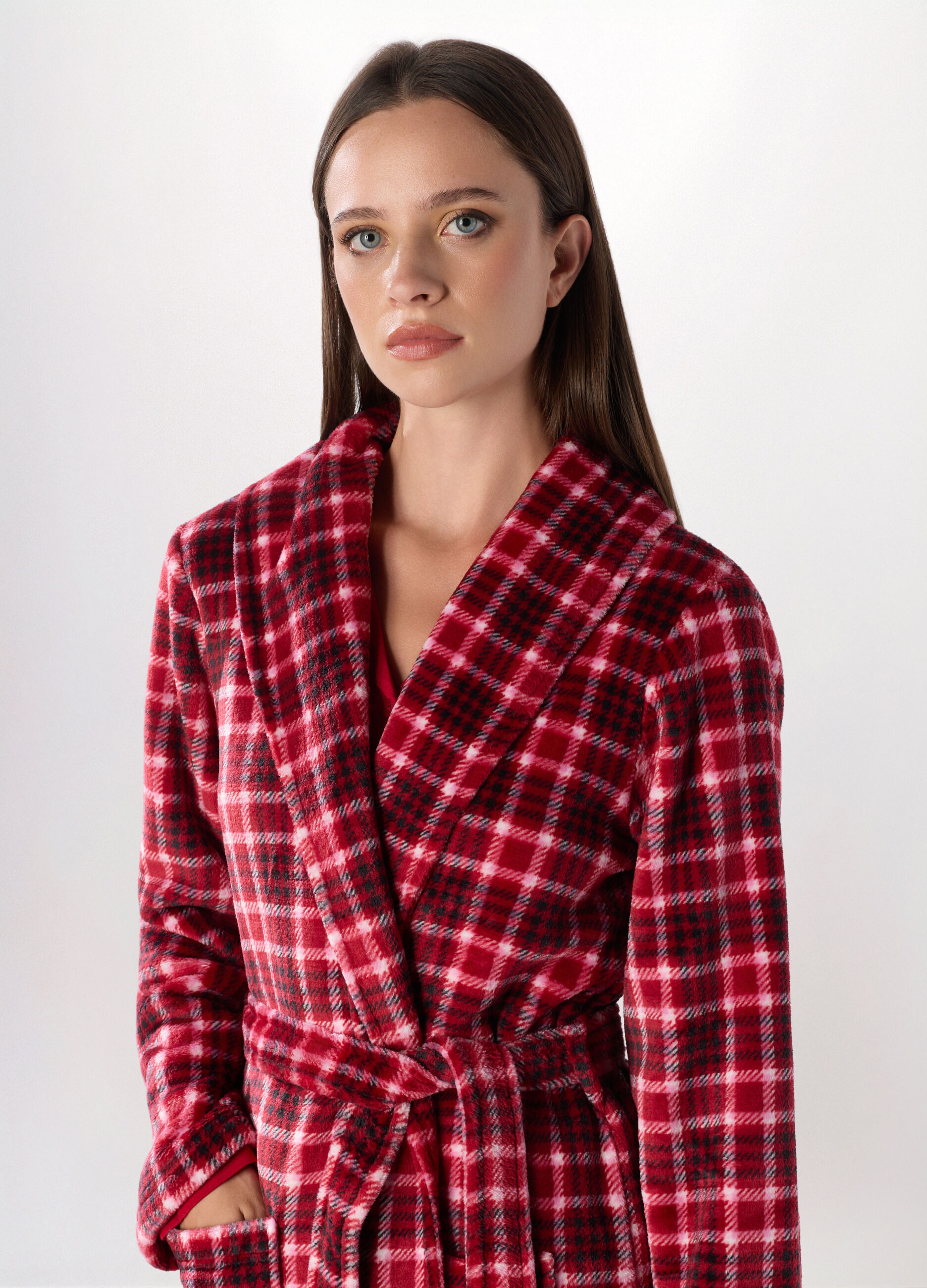 Vestaglia in coral fleece a quadri donna_2