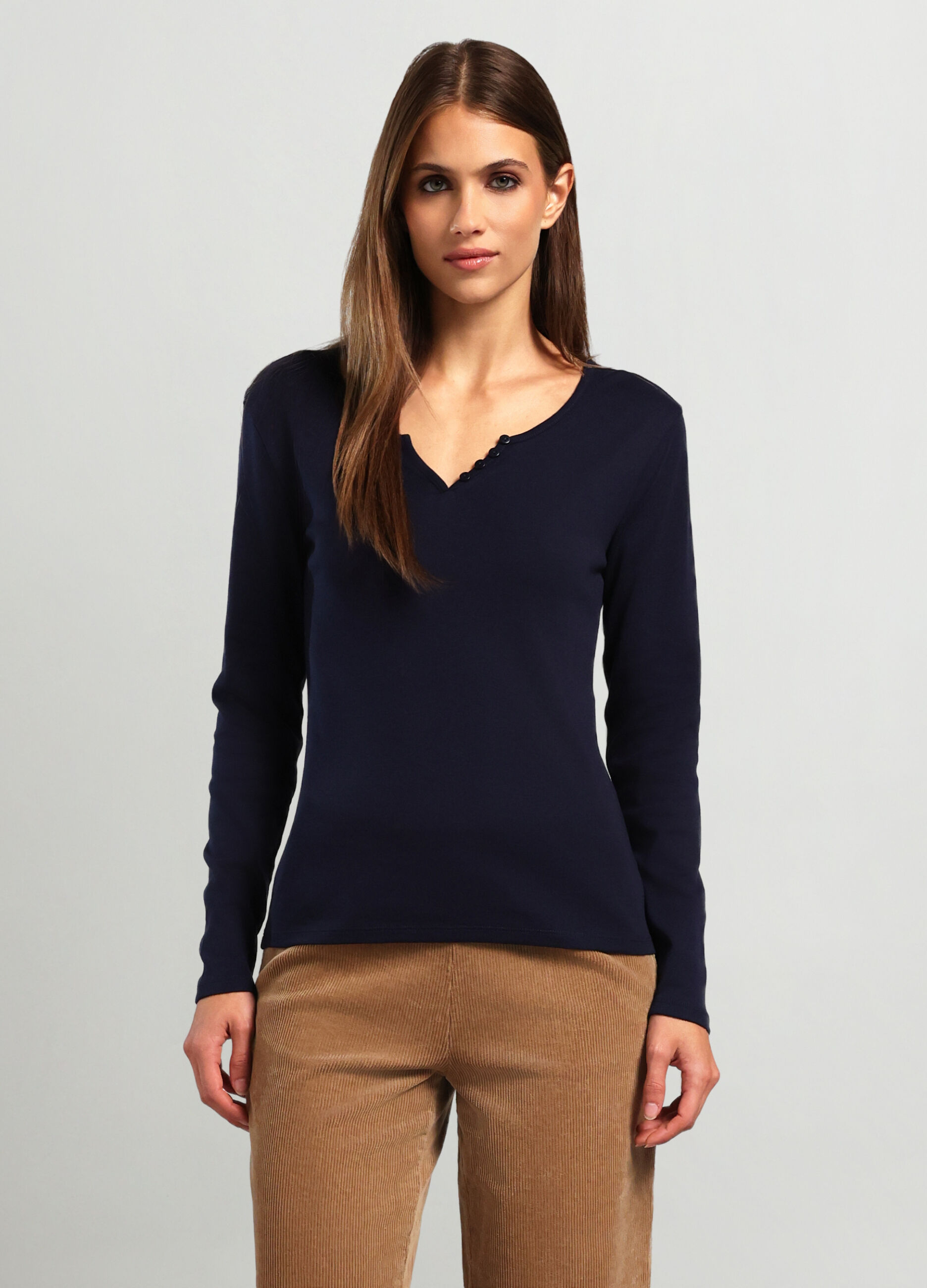 T-shirt in costina di puro cotone donna_0