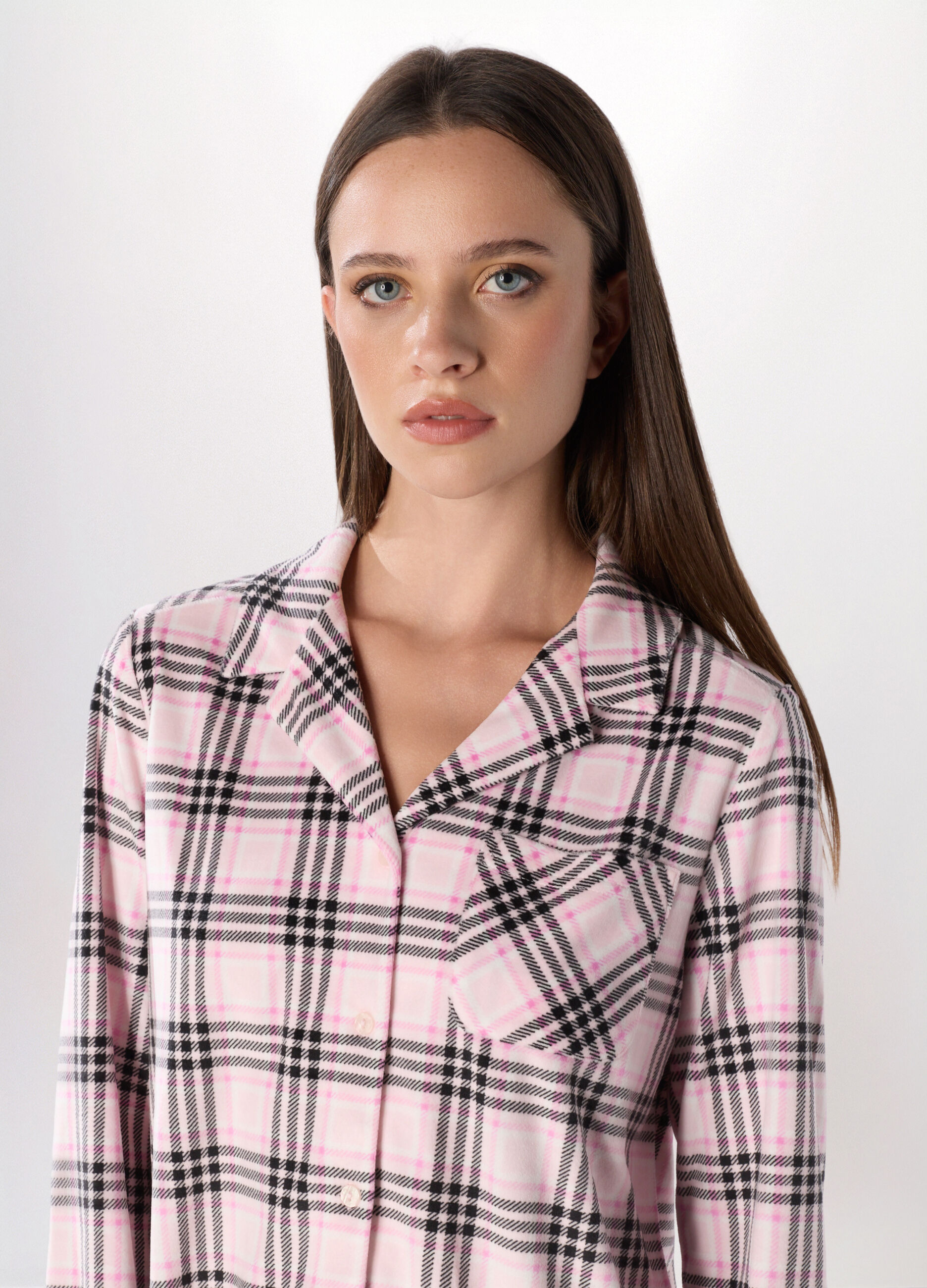 Top pigiama in velours a quadri donna_2