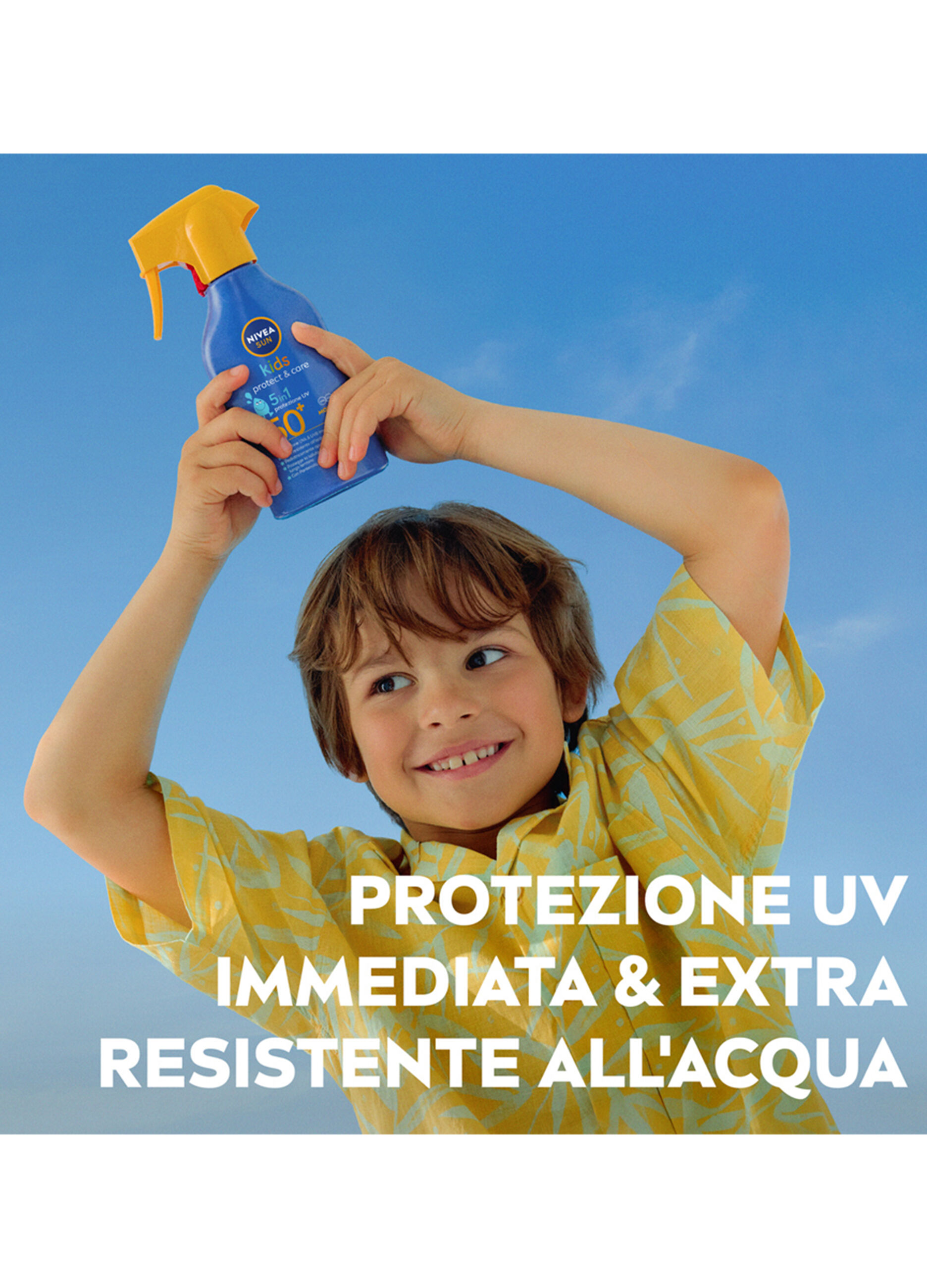 Nivea Sun Spray Solare Kids Protect & Care FP50+ 270 ml, Crema solare per bambini waterproof