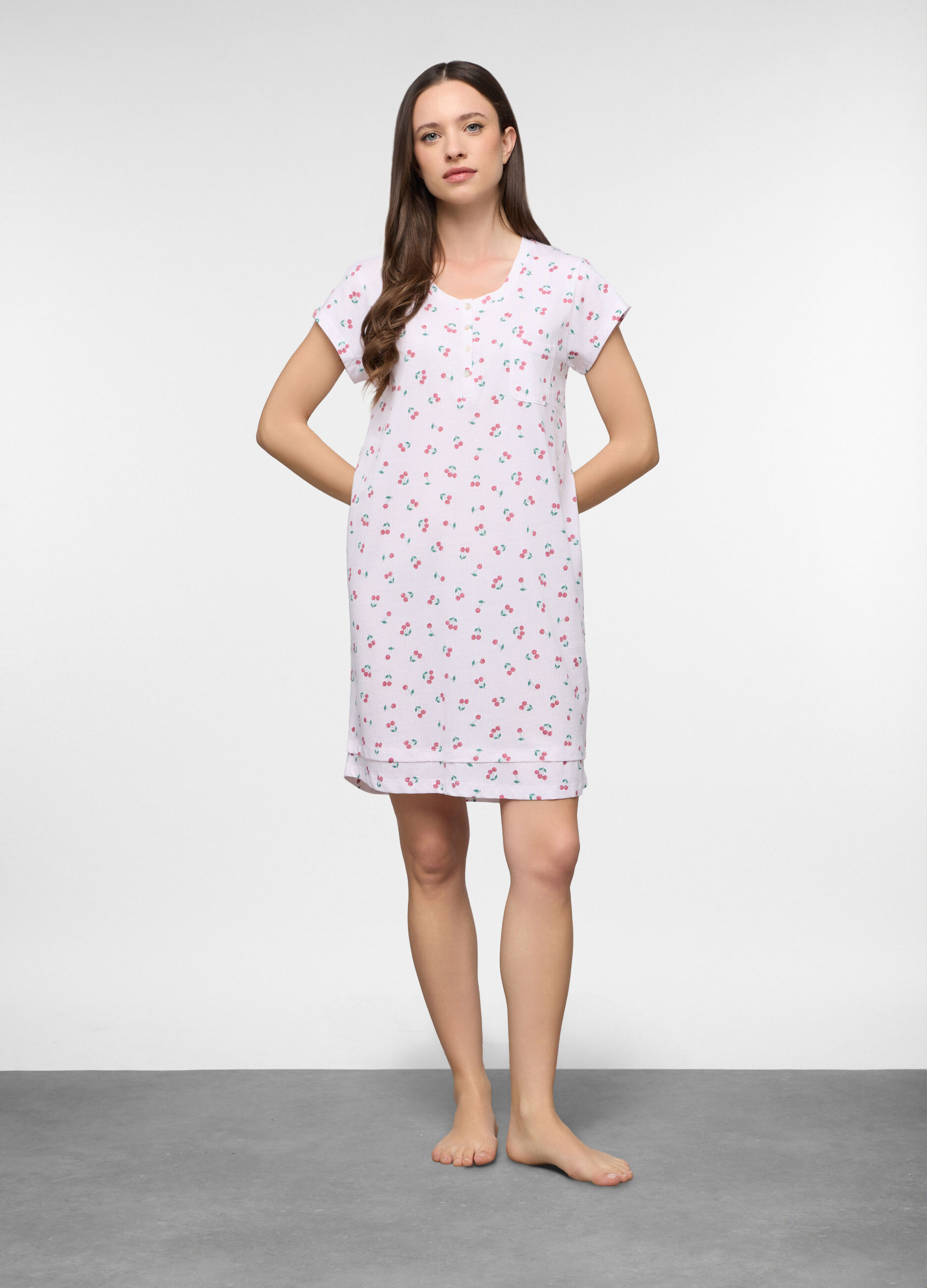 Camicia da notte corta in jersey di puro cotone donna_0