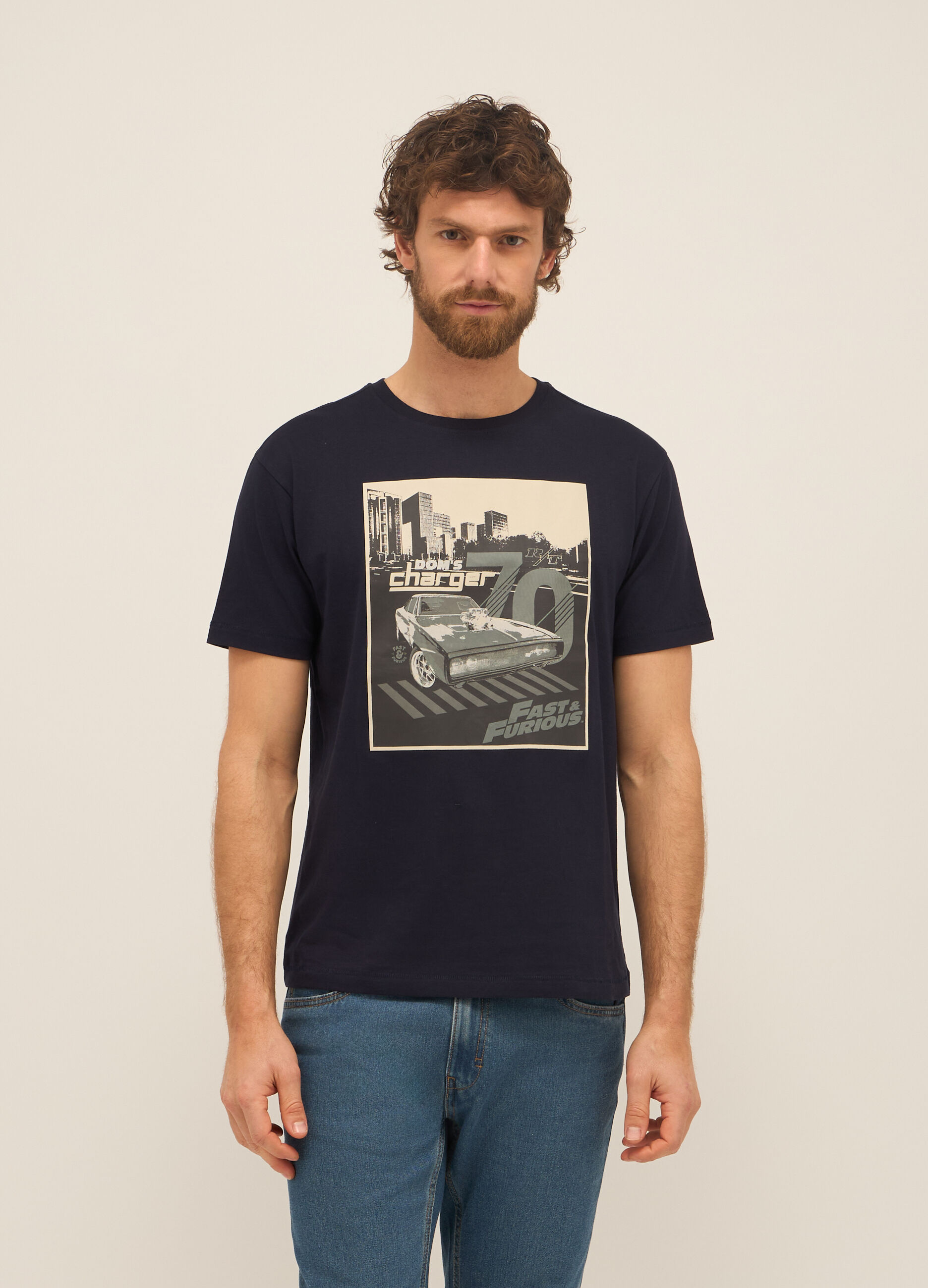 T-shirt girocollo in puro cotone con stampa uomo_0