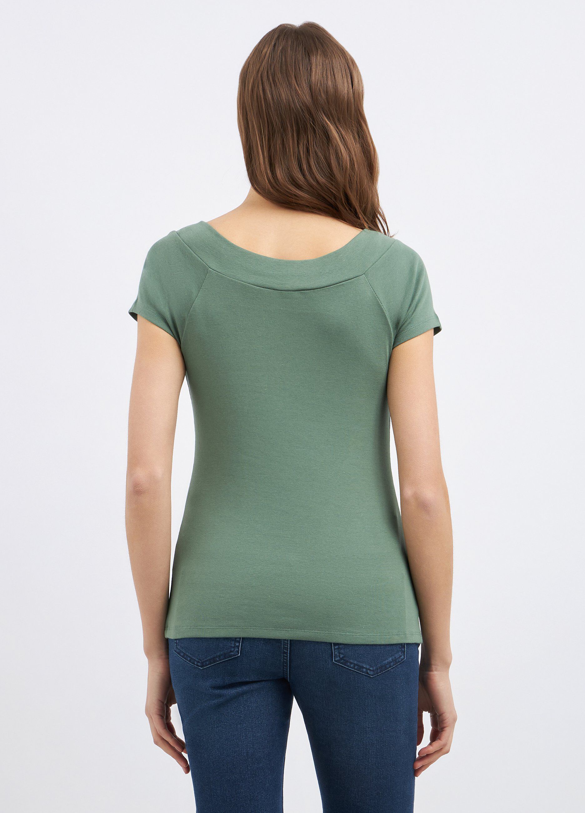 T-shirt in puro cotone con scollo a barchetta donna_1