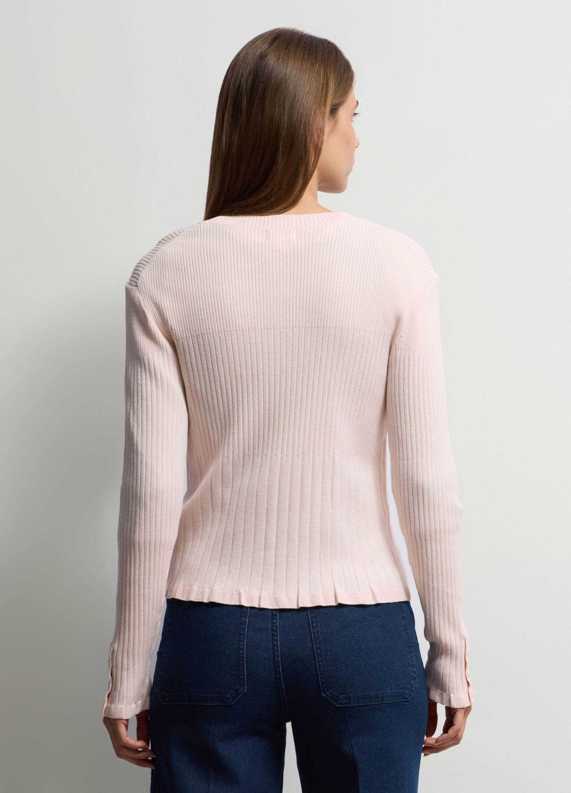 Cardigan girocollo in costina donna_1