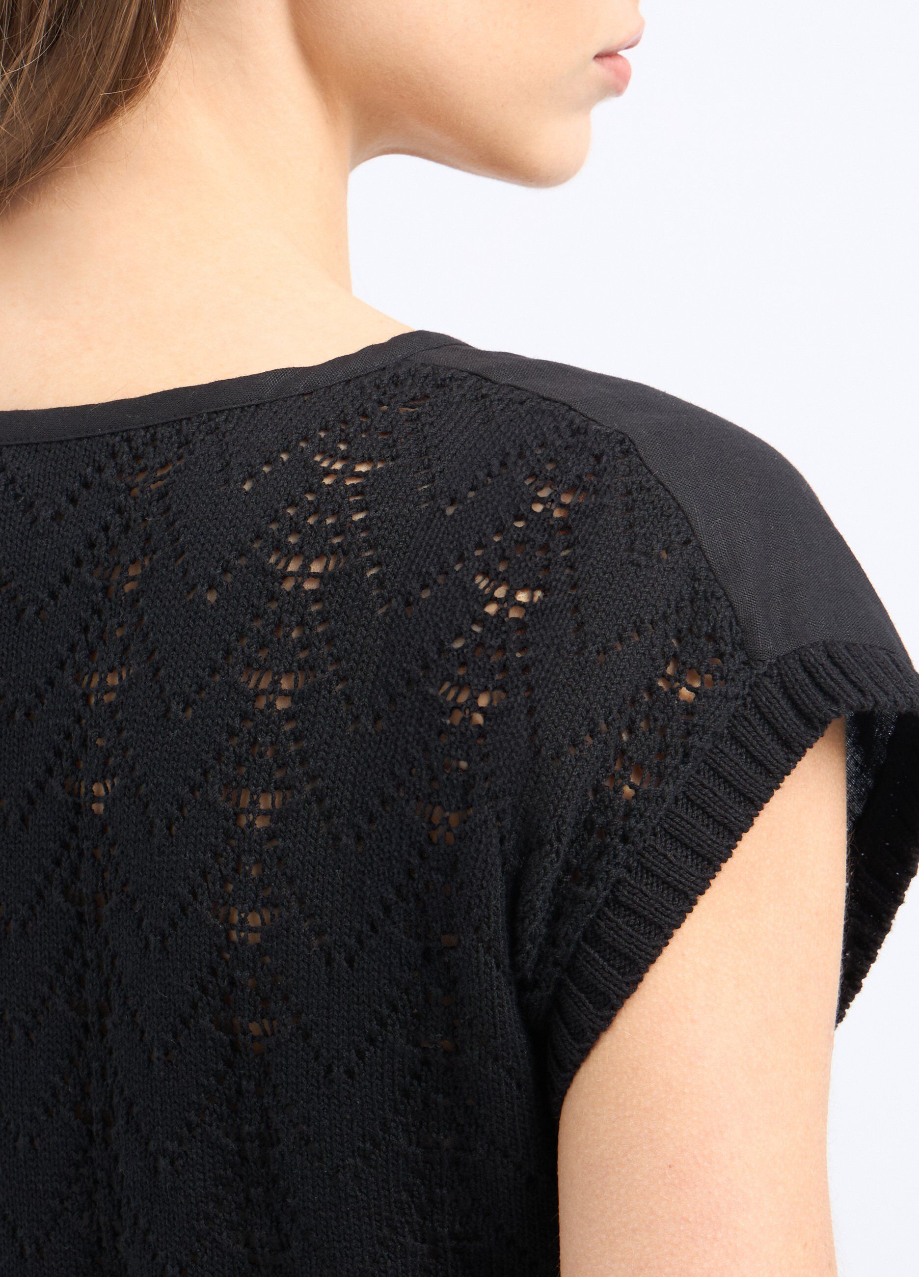 T-shirt in misto lino con inserti tricot donna_2