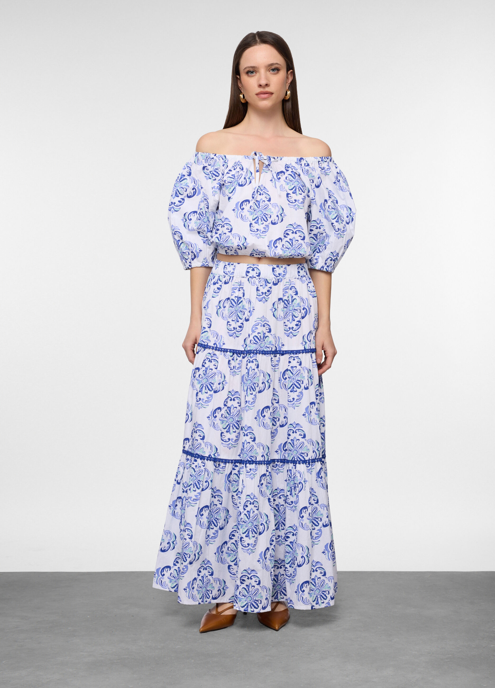 Blusa regular fit in popeline di puro cotone donna_0