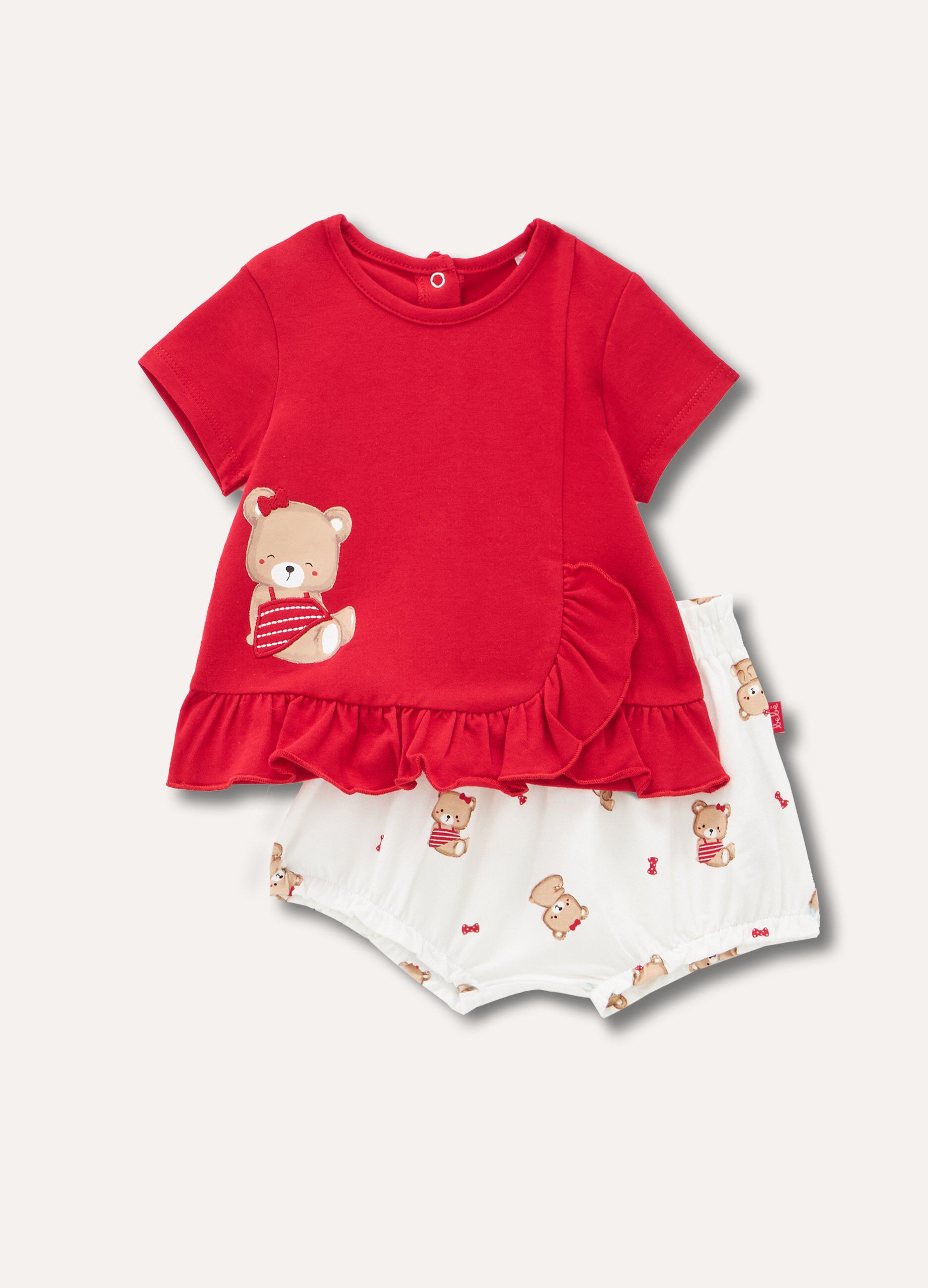 Set t-shirt e pantaloncini in cotone stretch neonata_0
