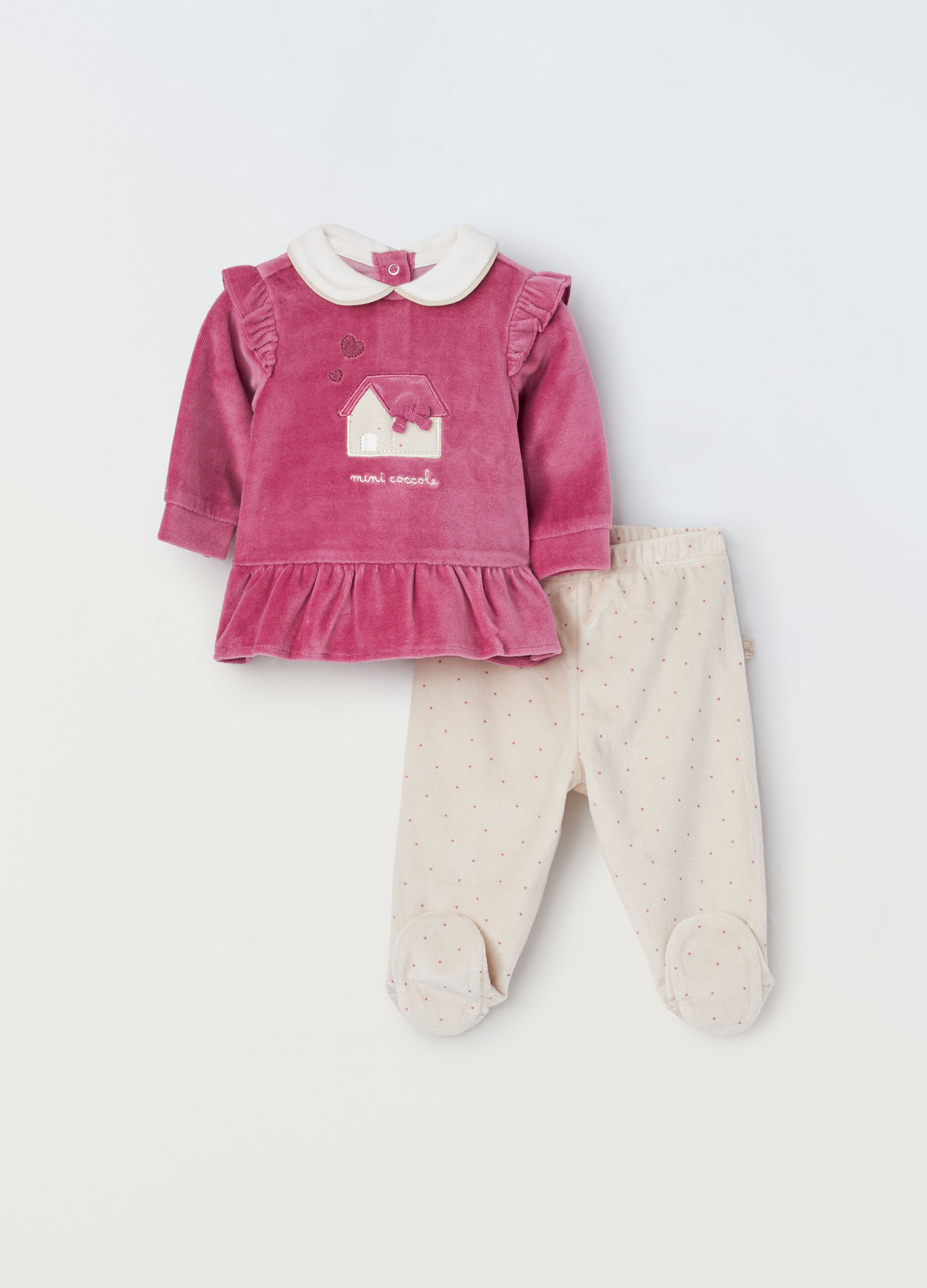 Completino in velour di misto cotone neonata_0