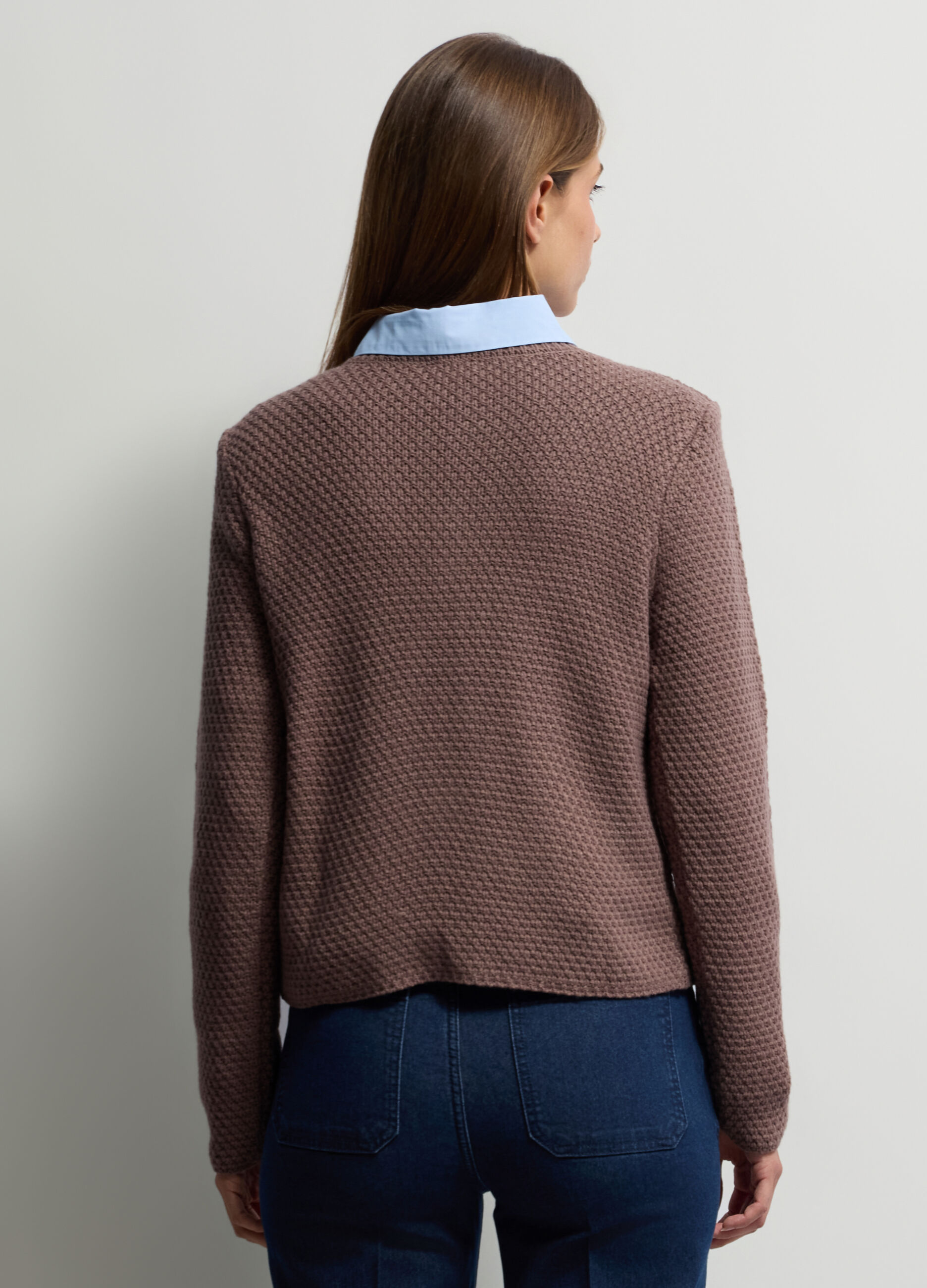 Cardigan girocollo operato misto lana donna_1