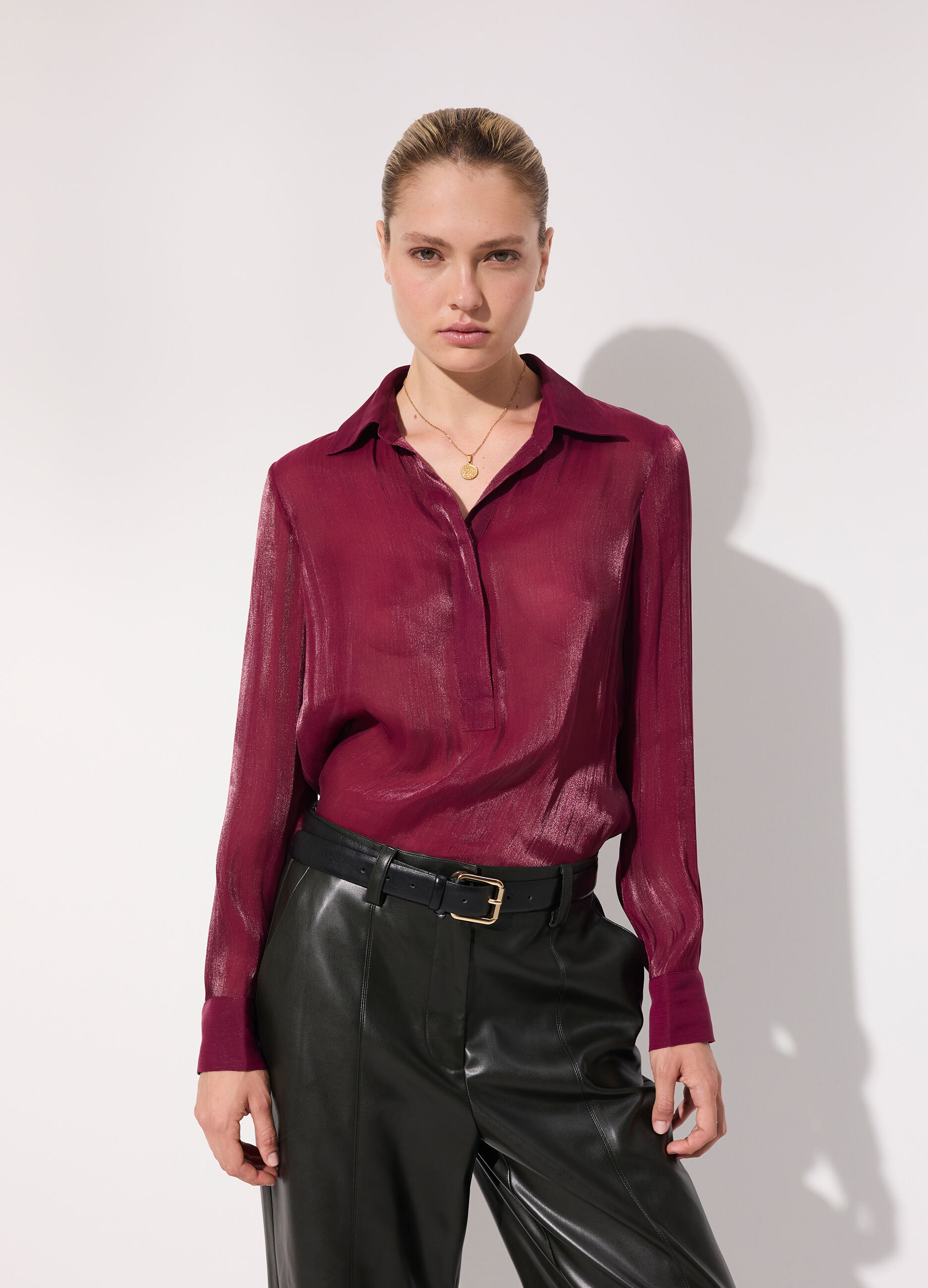 Camicia crinkle a mezzo bottone donna_1
