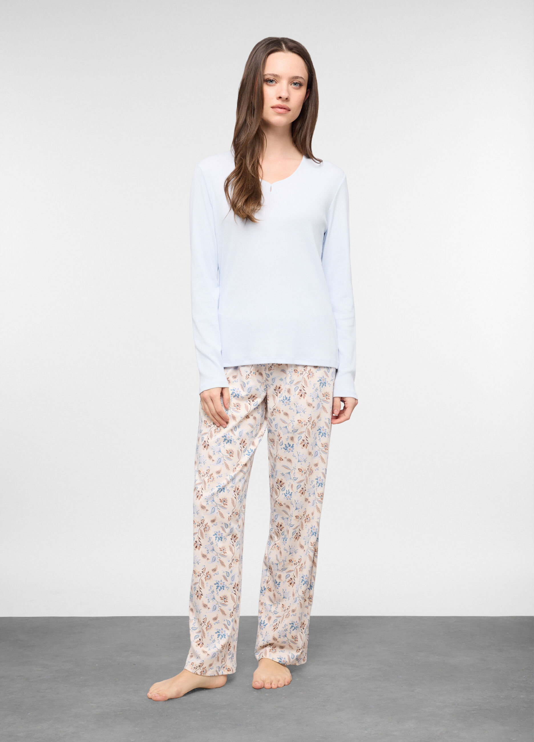 Set pigiama lungo in cotone stretch donna_0