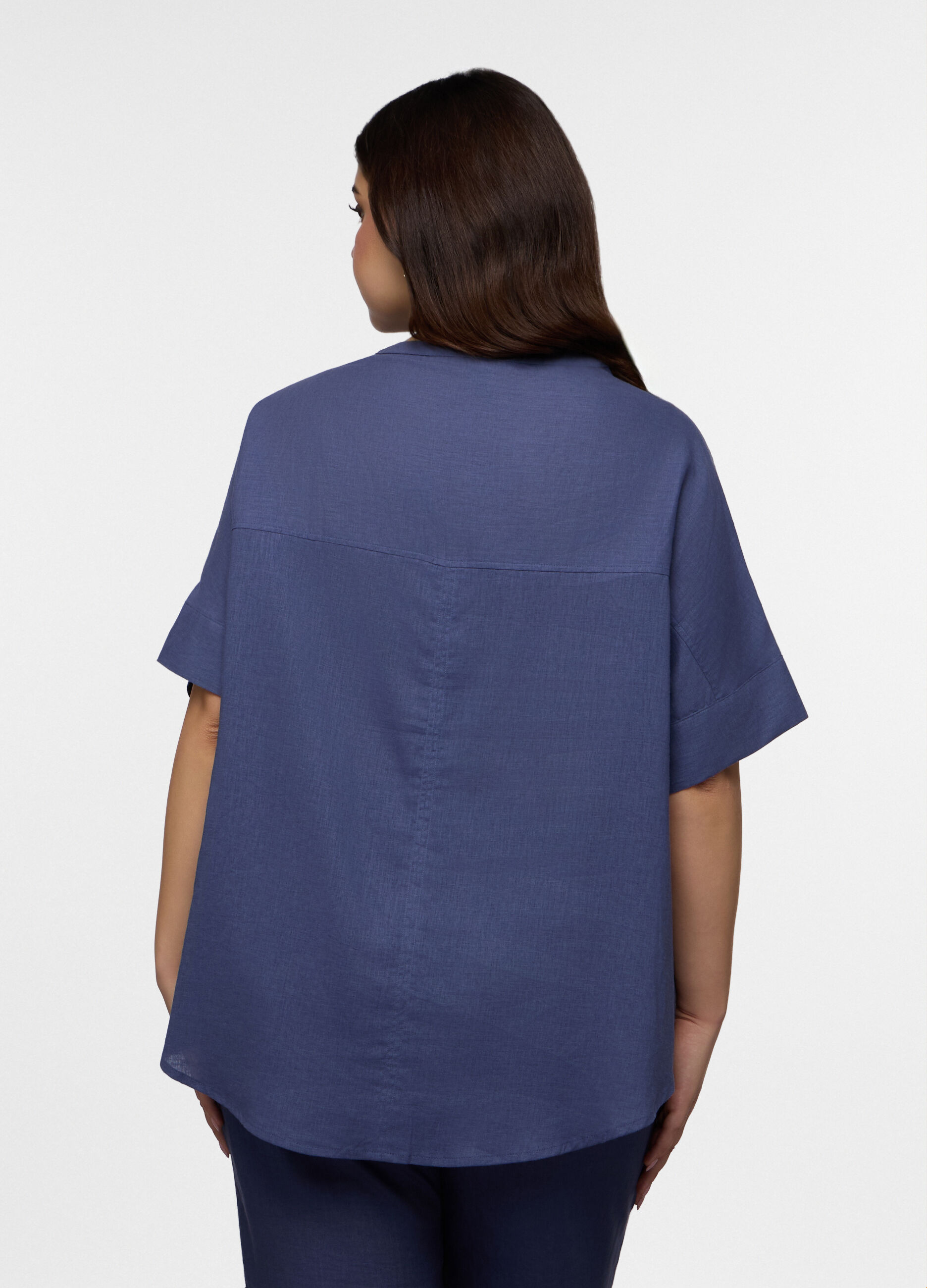 Blusa Fit Regular con scollo a V misto lino donna curvy_1