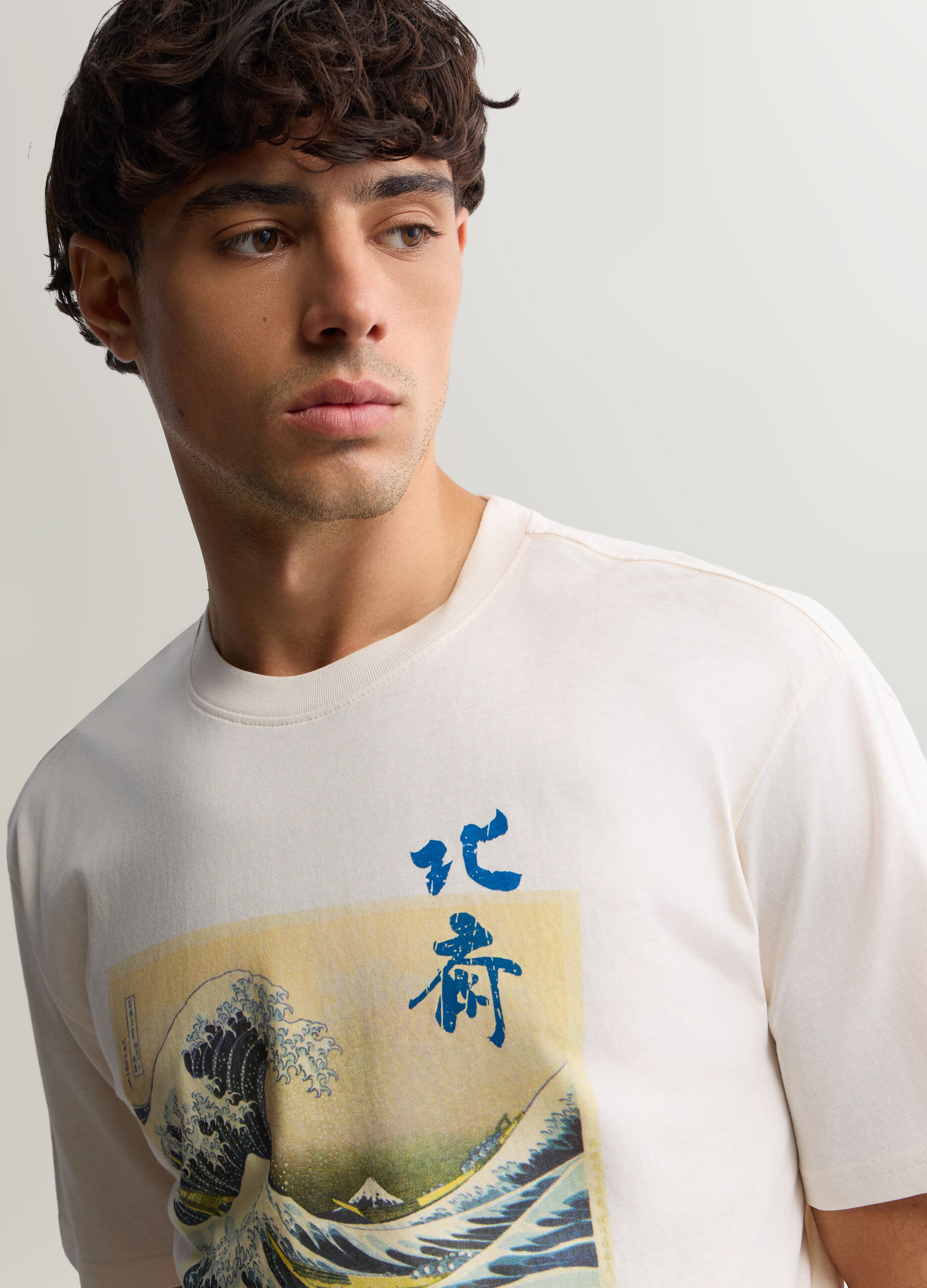 T-shirt girocollo in cotone con stampa Hokusai uomo_2