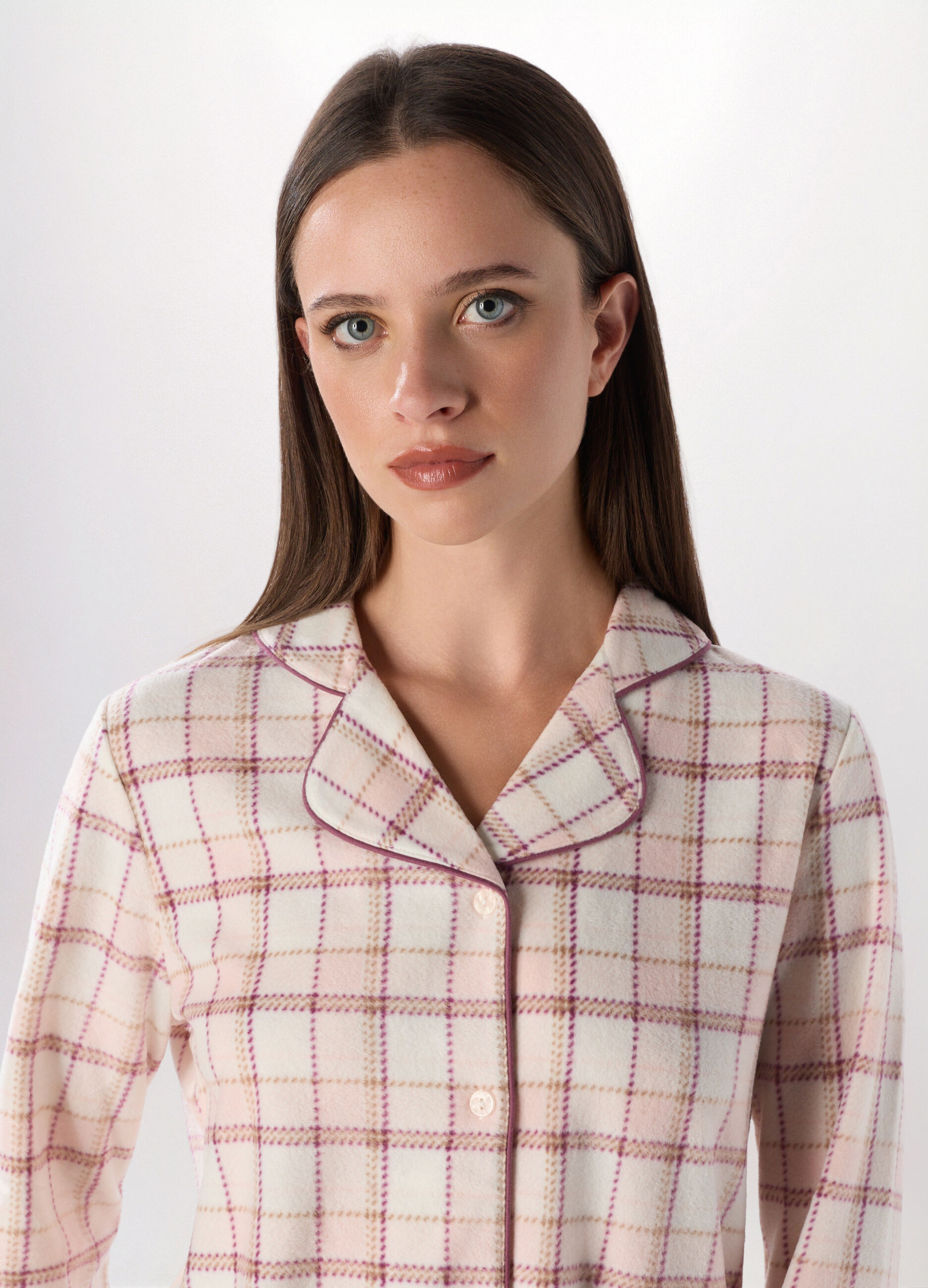 Set pigiama lungo in pile a quadri donna_2
